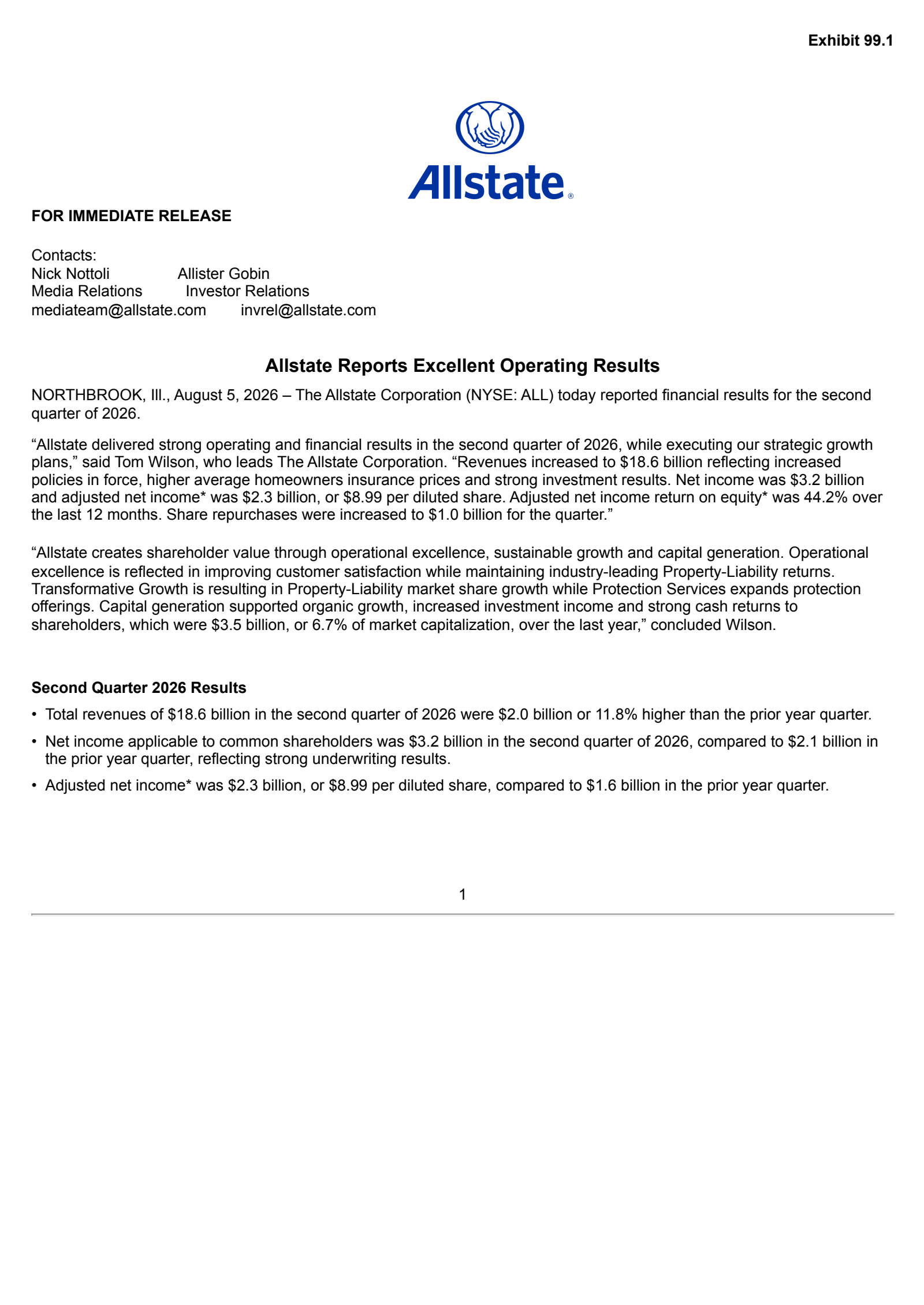 Allstate's Q2 2026 Press Release