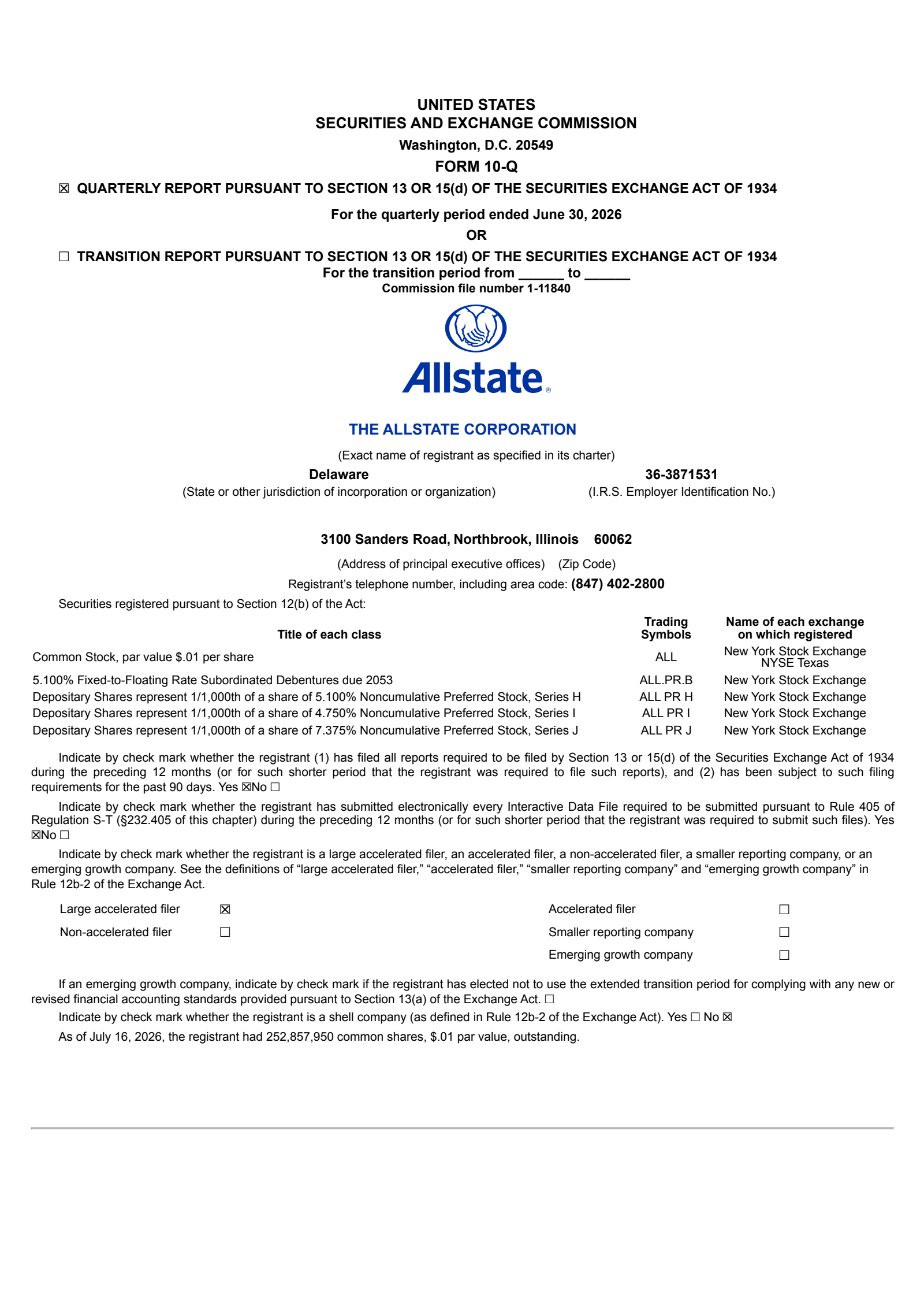 Allstate's Q2 2026 Quarterly report