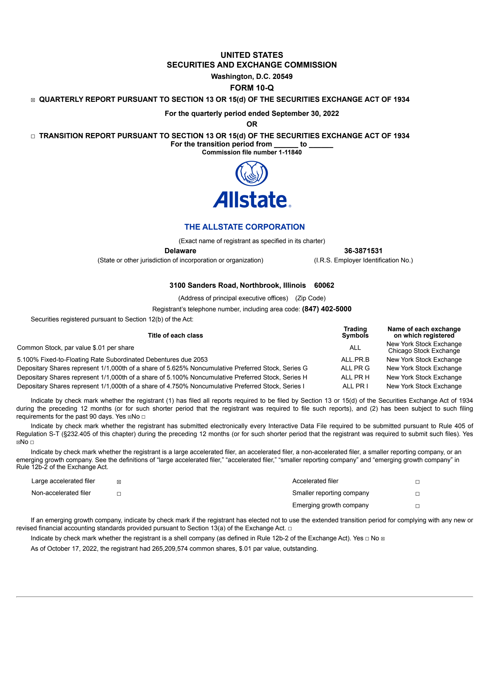 Allstate's Q3 2022 Quarterly report