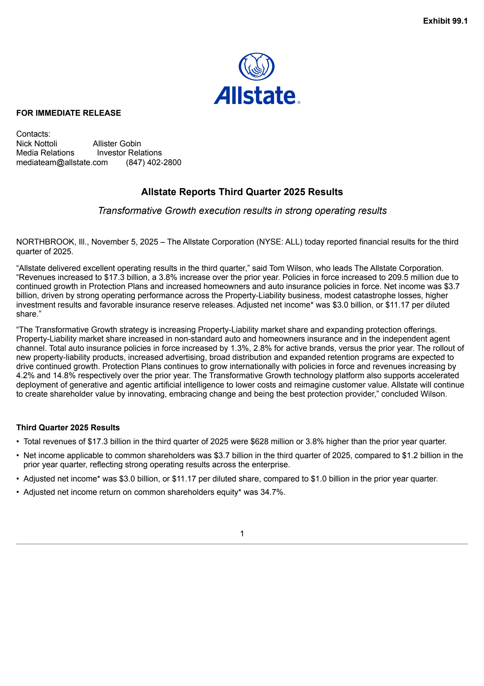 Allstate's Q3 2025 Earnings Release