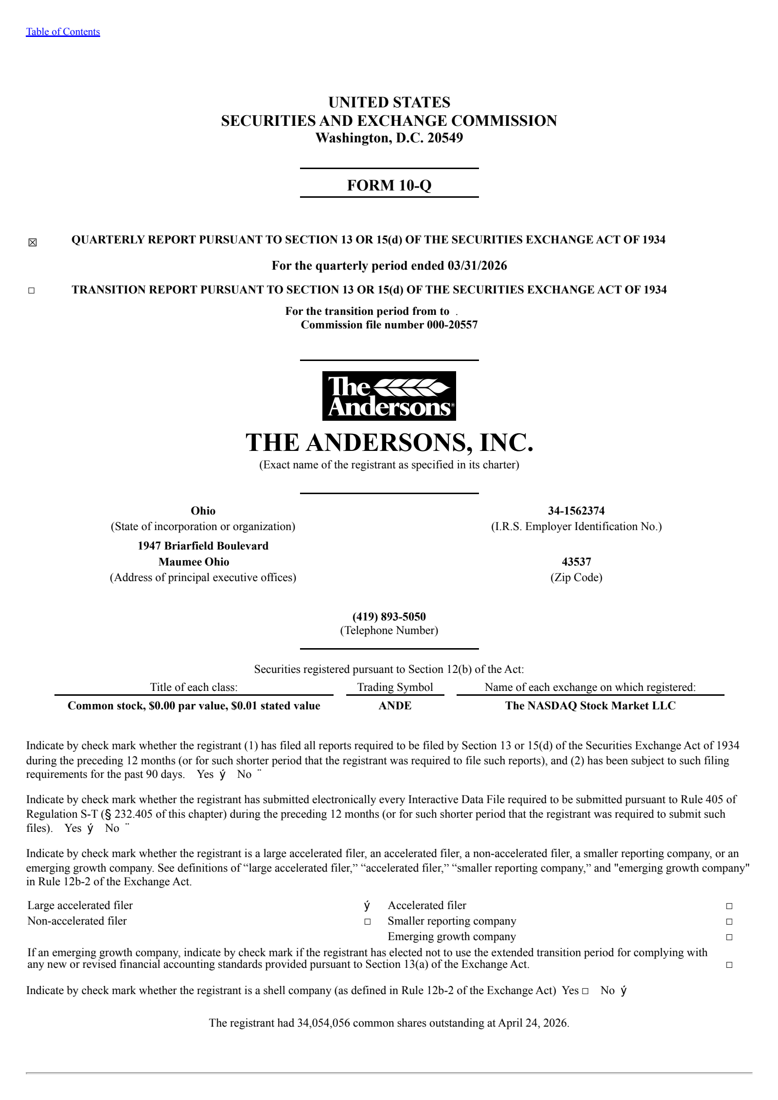 Andersons' Q1 2026 Quarterly report