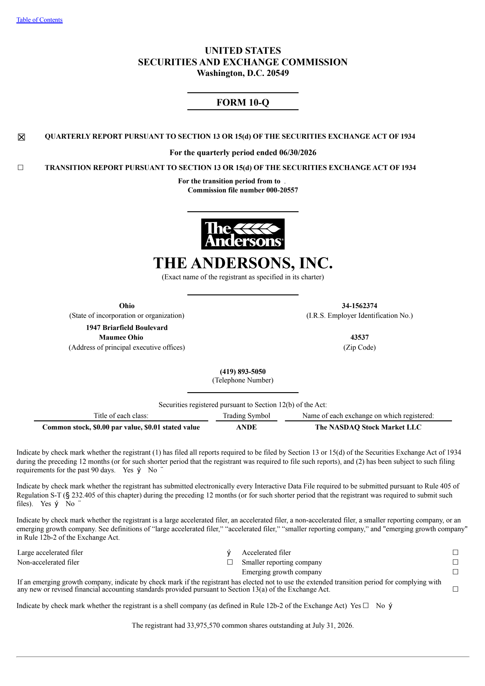 Andersons' Q2 2026 Quarterly report