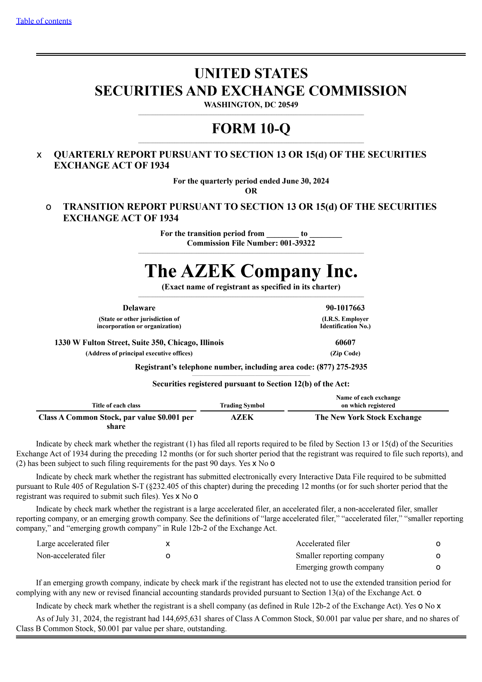 AZEK's Q3 2024 Quarterly report