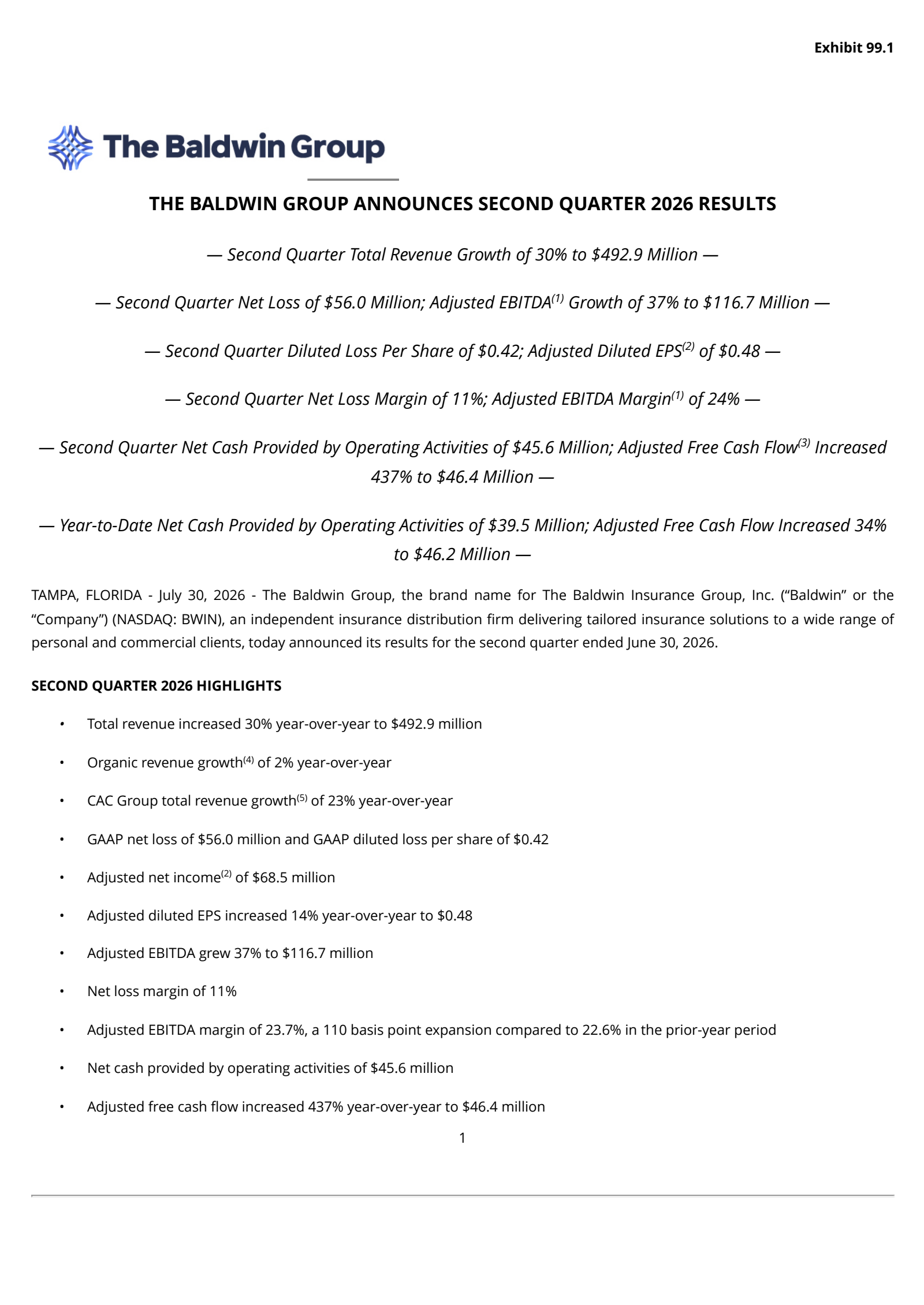 Baldwin Insurance Group's Q2 2026 Press Release