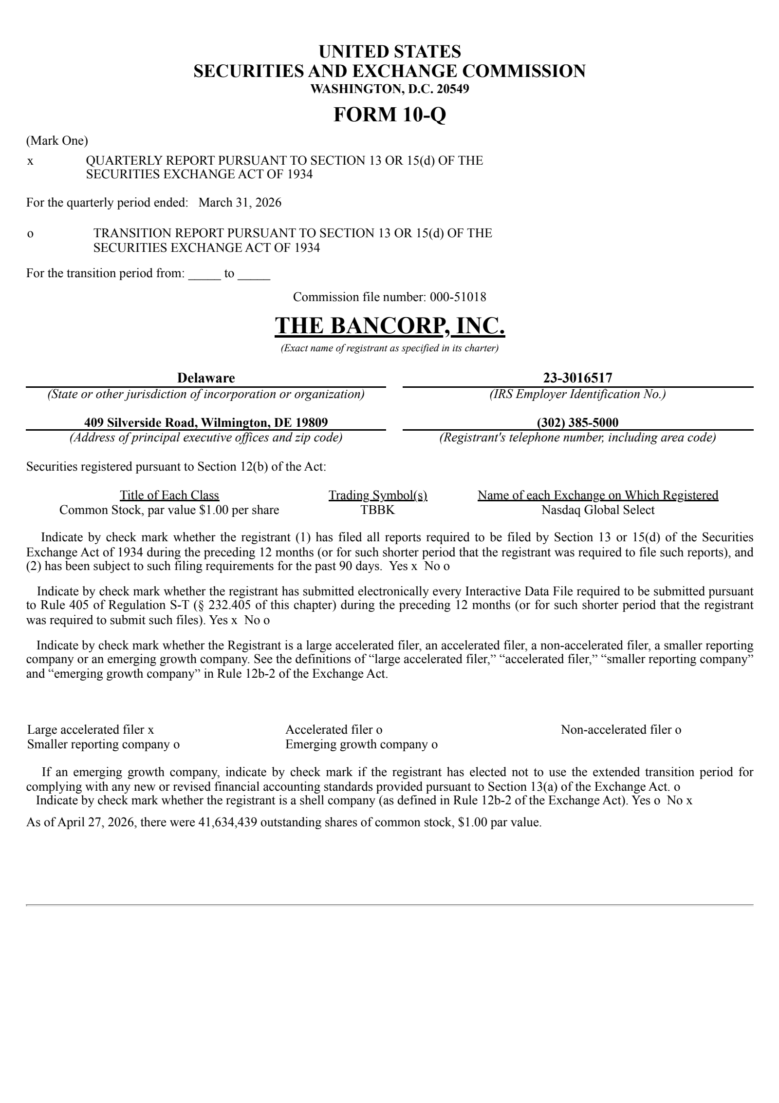 Bancorp's Q1 2026 Quarterly report