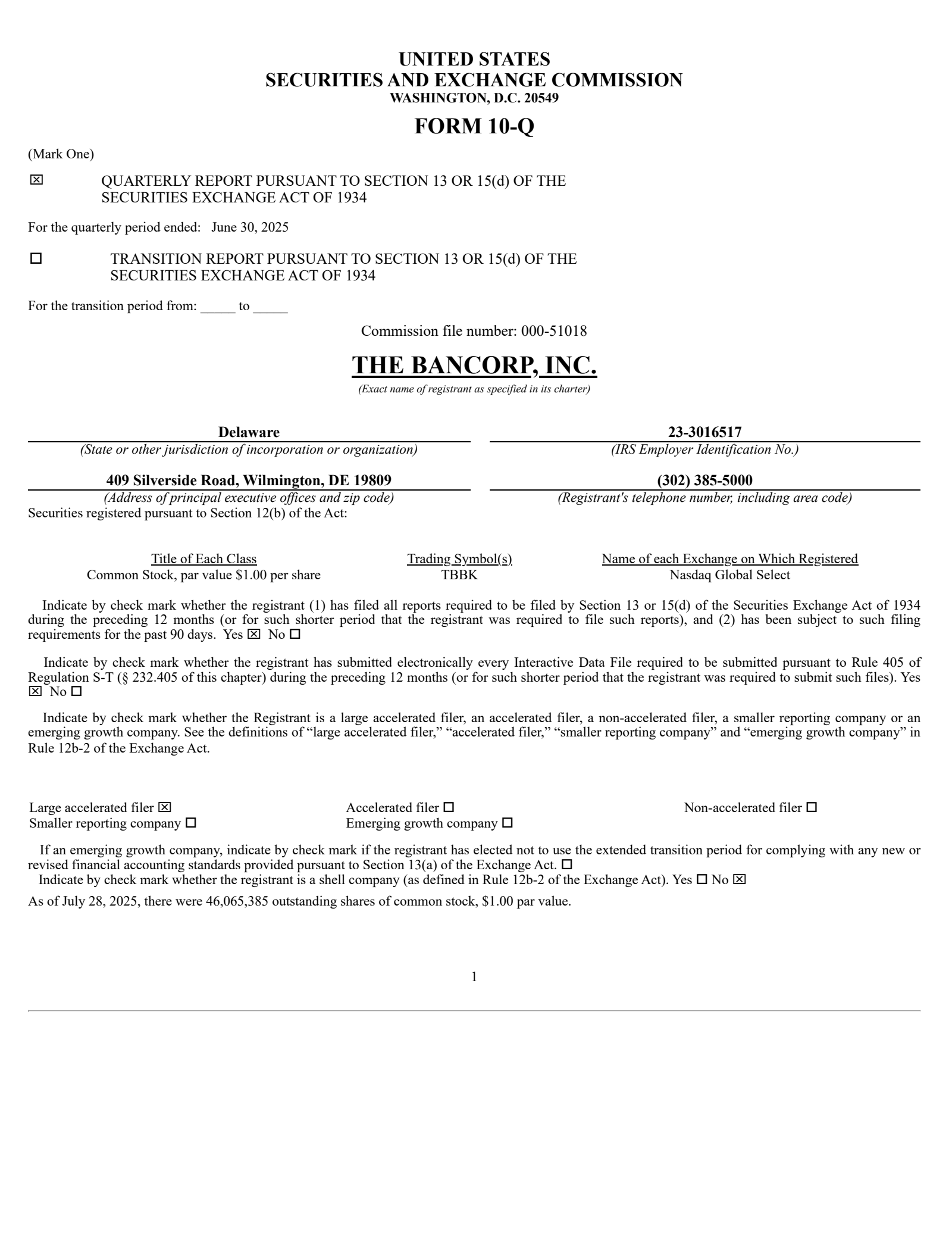 Bancorp's Q2 2025 Quarterly Report