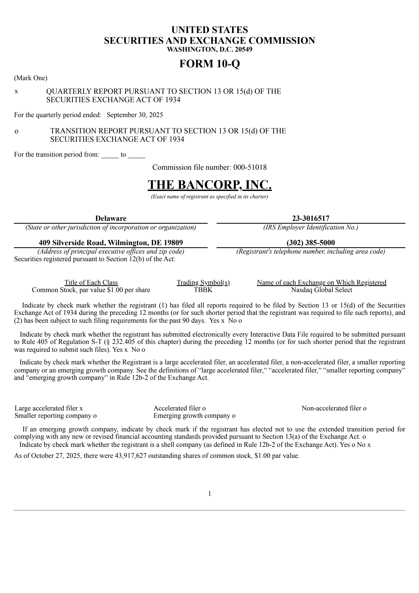 Bancorp's Q3 2025 Quarterly Report
