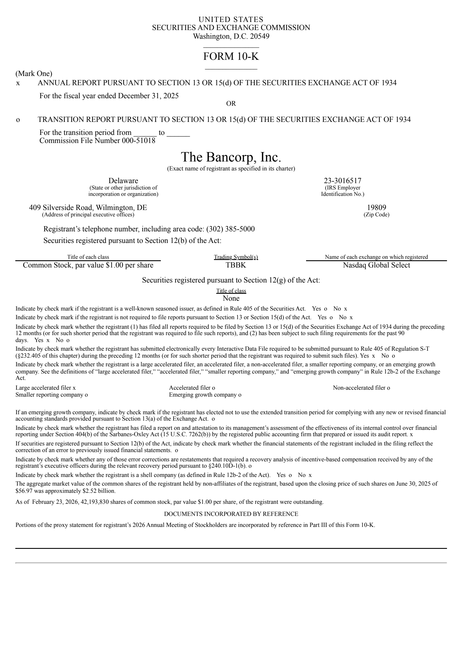 Bancorp's Q4 2025 Annual report