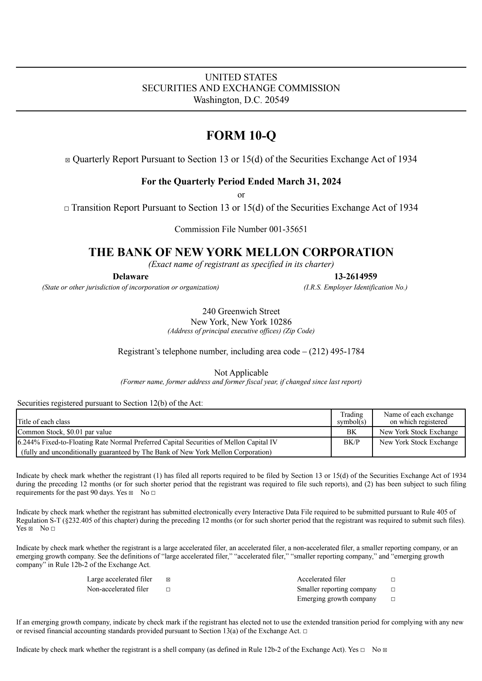 Bank of New York Mellon's Q1 2024 Quarterly report
