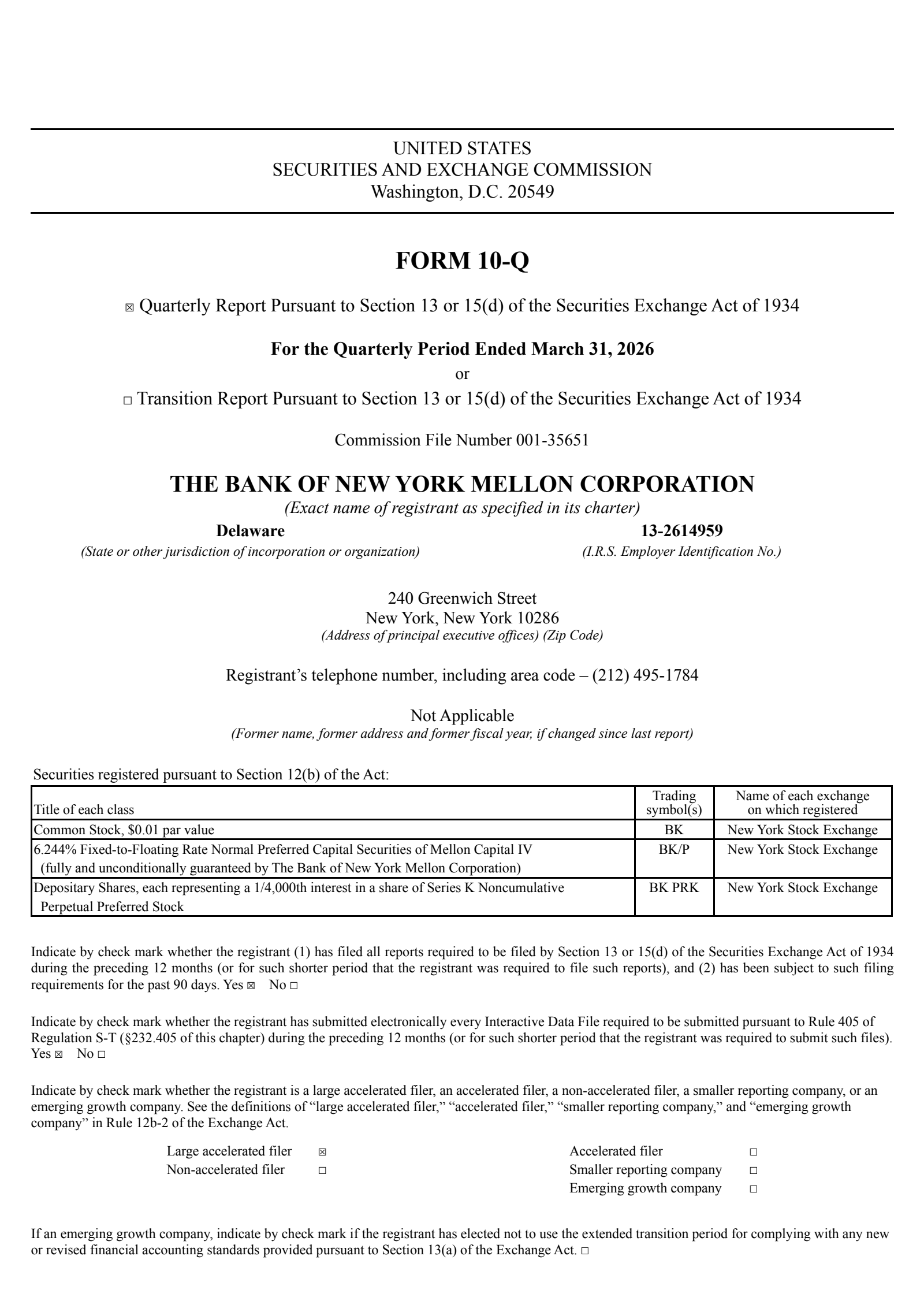 BNY's Q1 2026 Quarterly report
