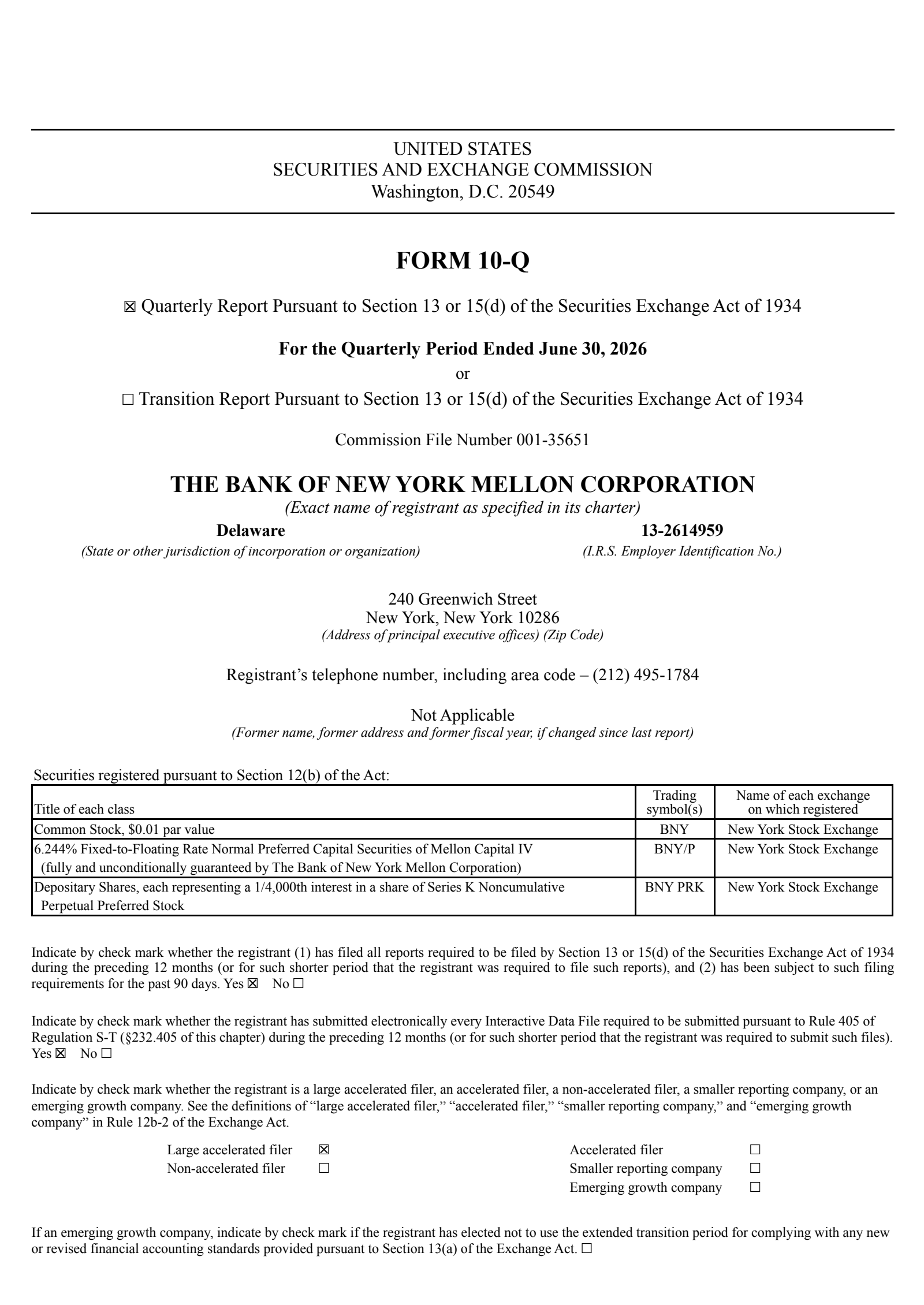 Bank of New York Mellon's Q2 2026 Quarterly report
