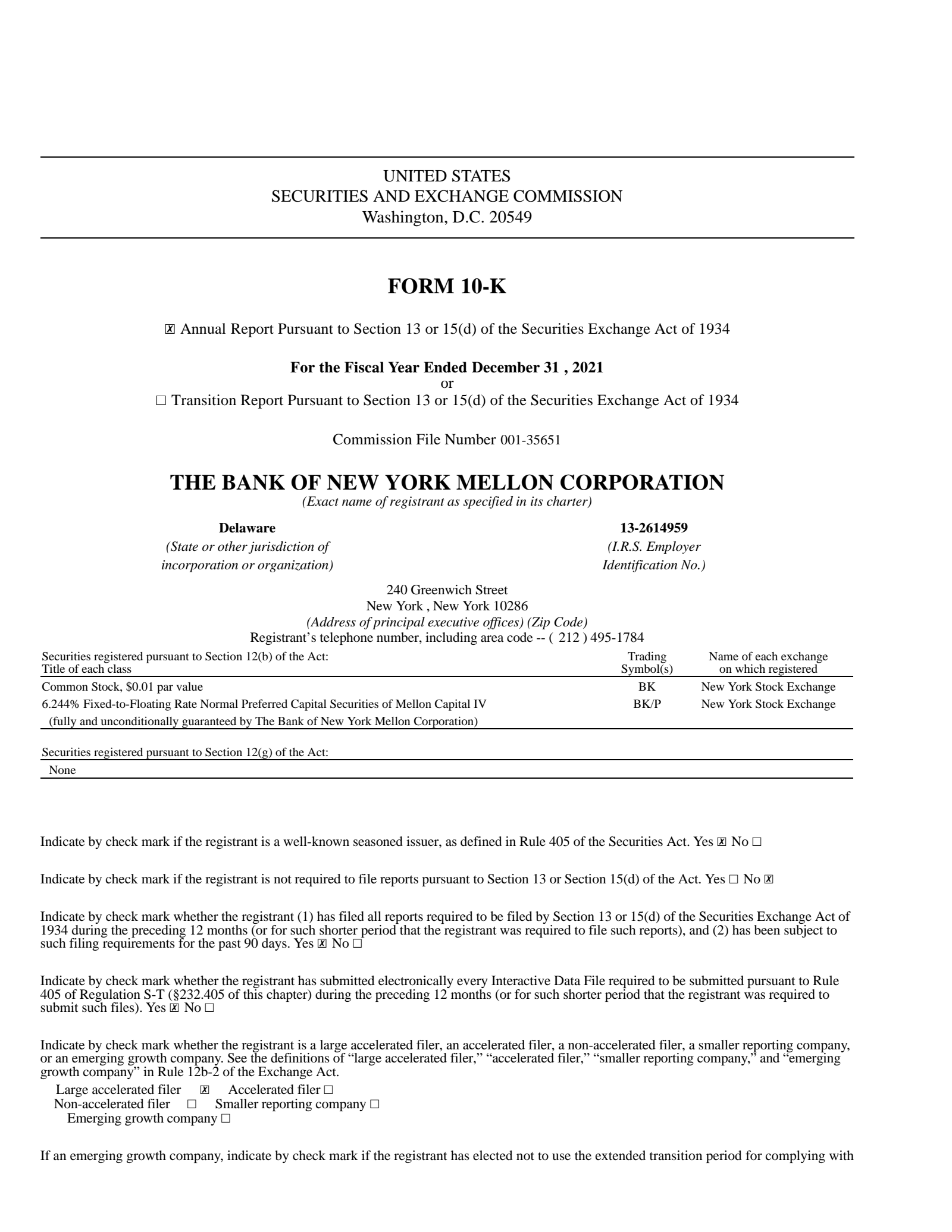 Bank of New York Mellon's Q4 2021 Annual report