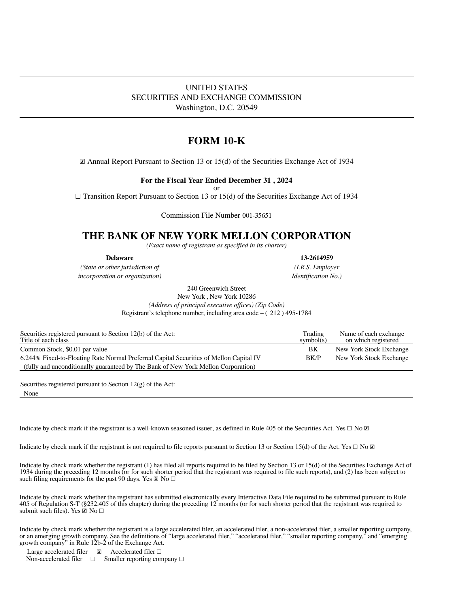 Bank of New York Mellon's Q4 2024 Annual report