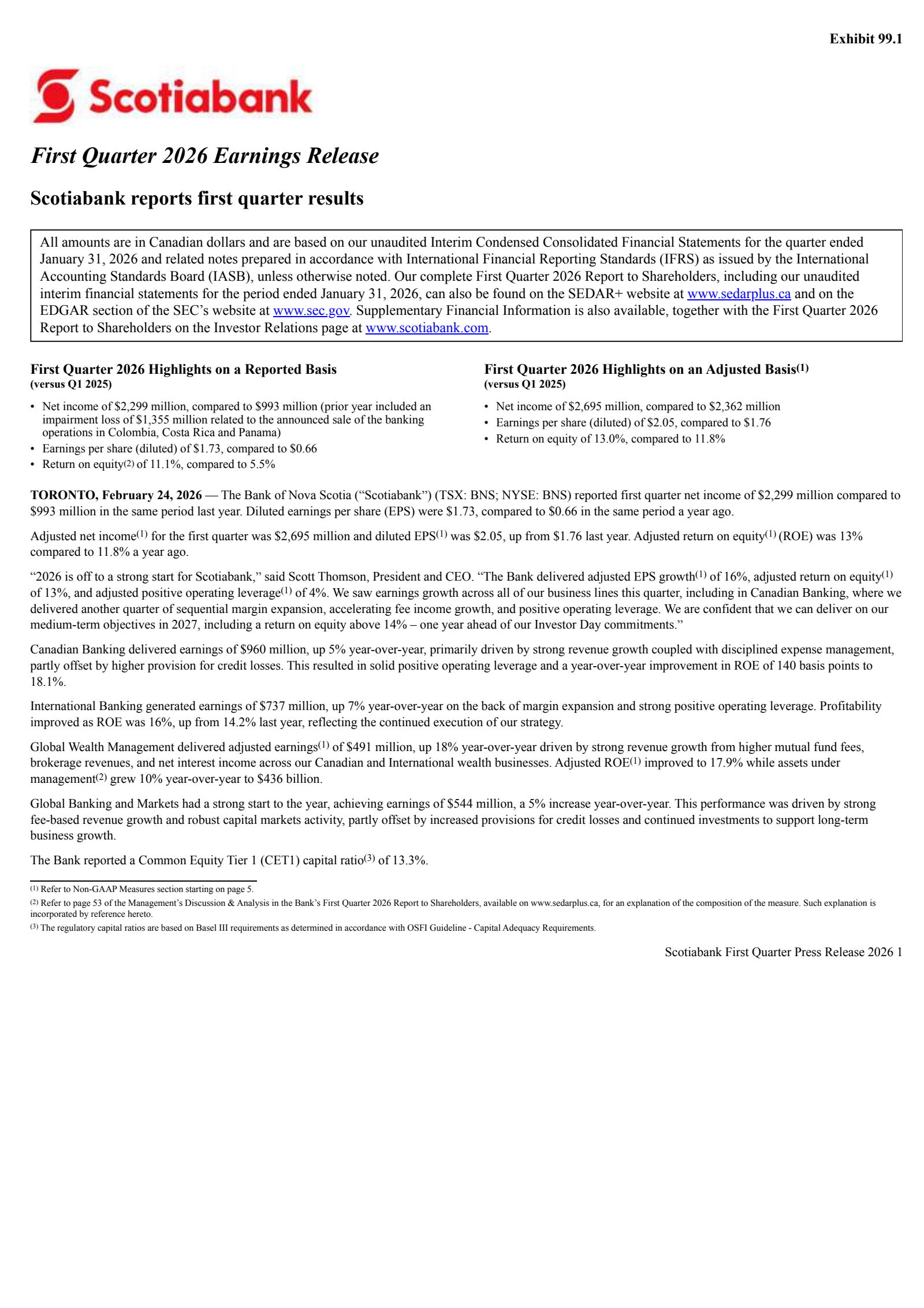 Bank of Nova Scotia's Q1 2026 Press Release