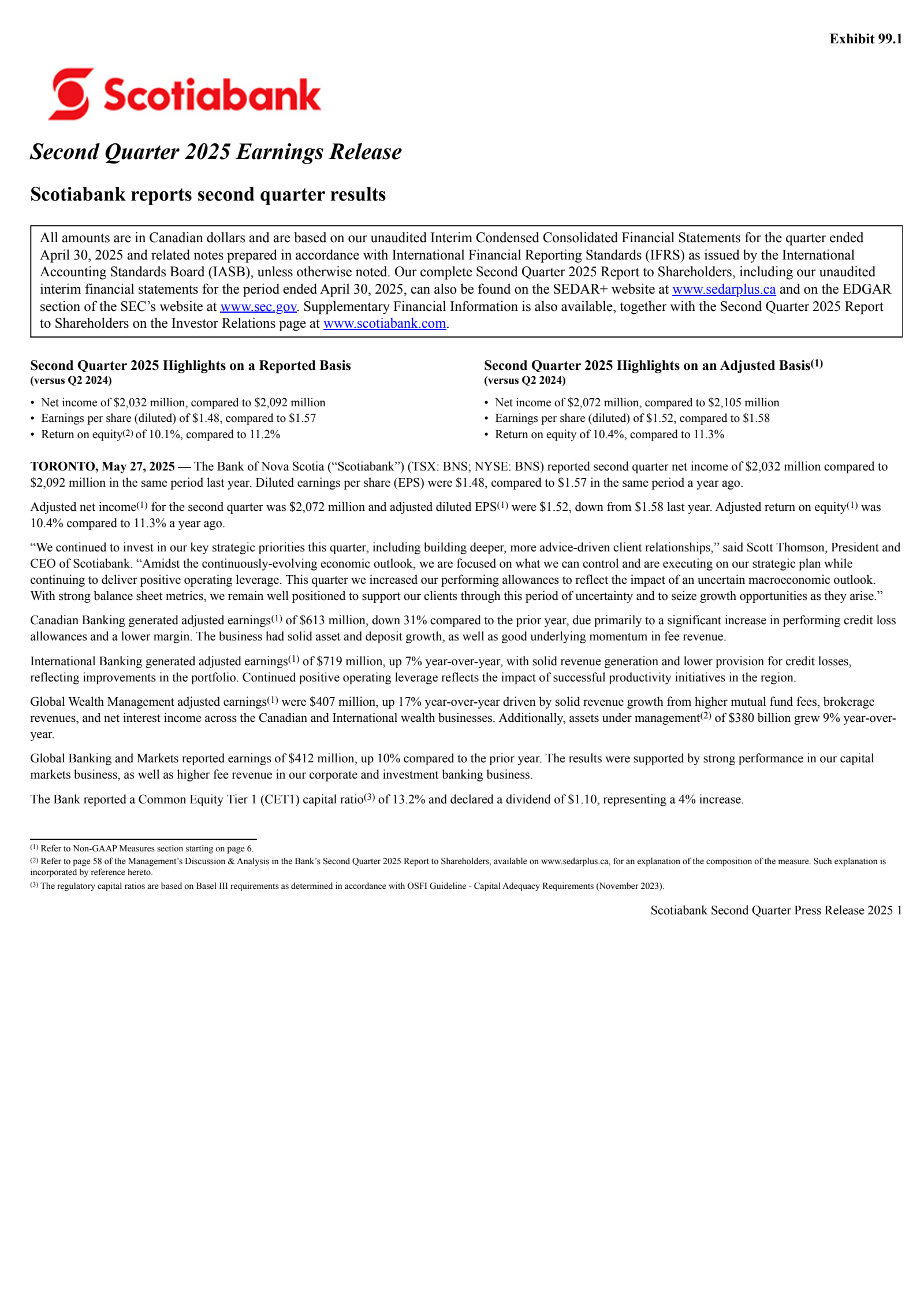 Bank of Nova Scotia's Q2 2025 Press Release