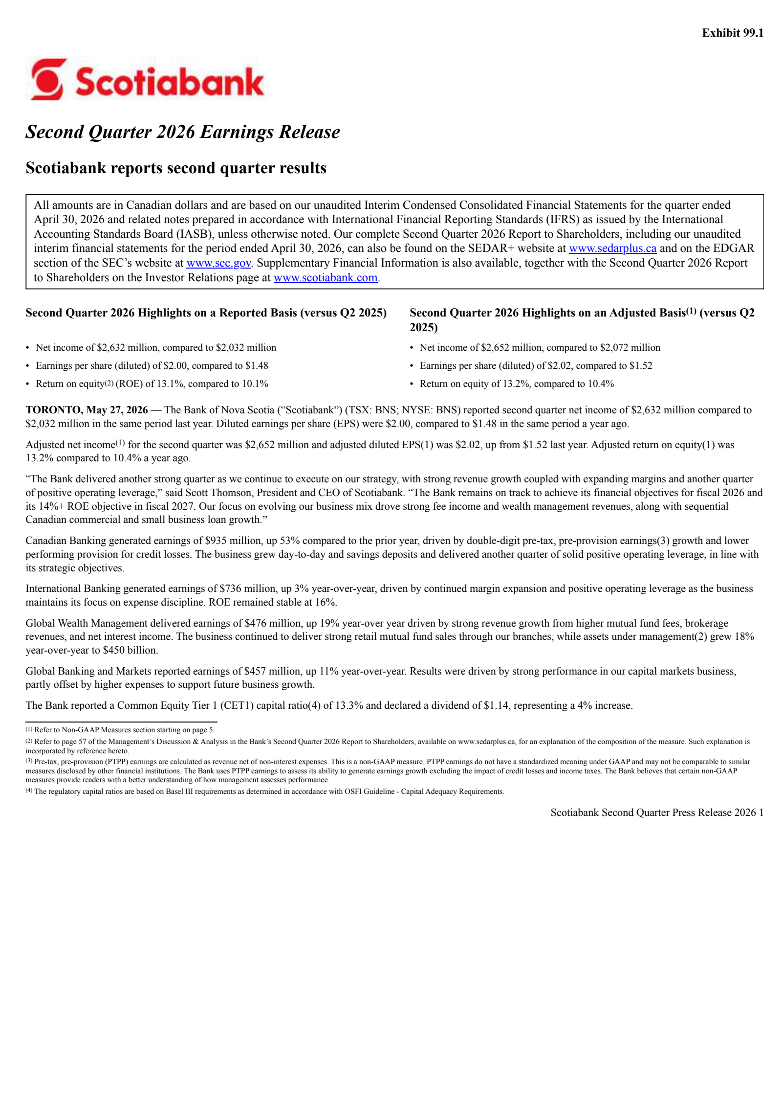 Bank of Nova Scotia's Q2 2026 Press Release