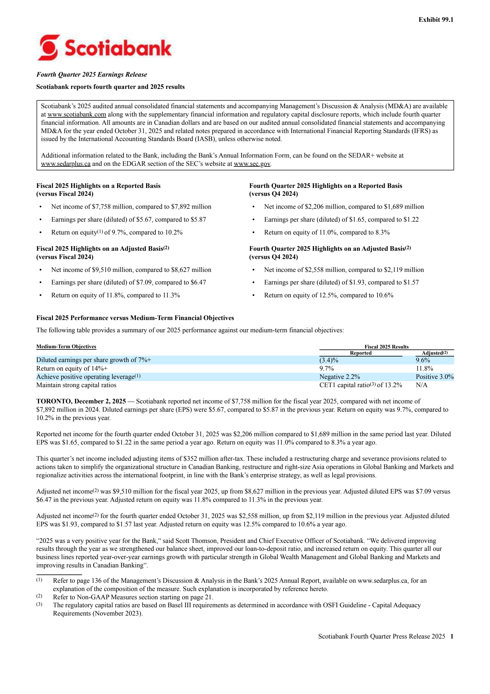 Bank of Nova Scotia's Q4 2025 Earnings Release