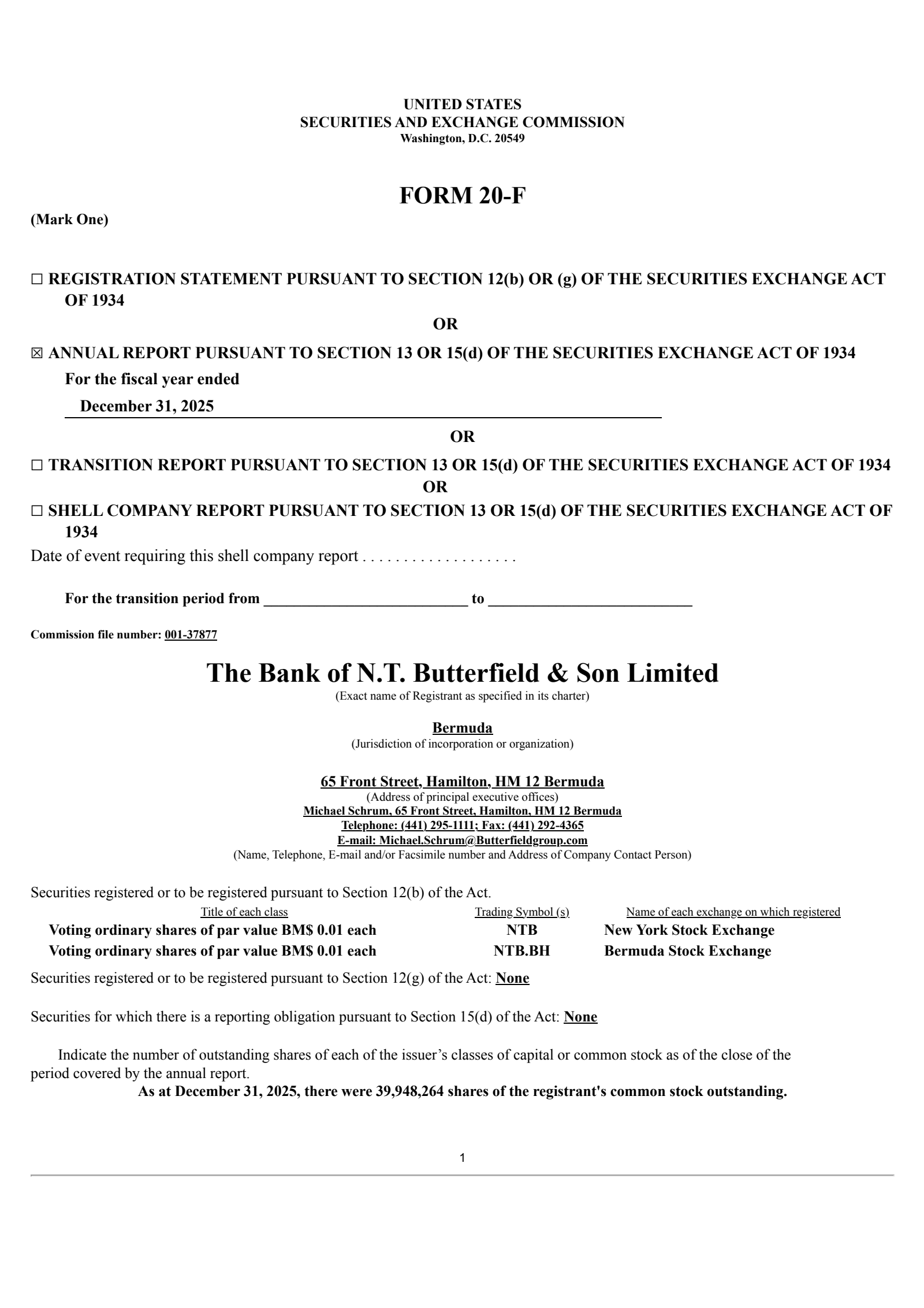 Bank of N.T. Butterfield & Son's Q4 2025 Annual report