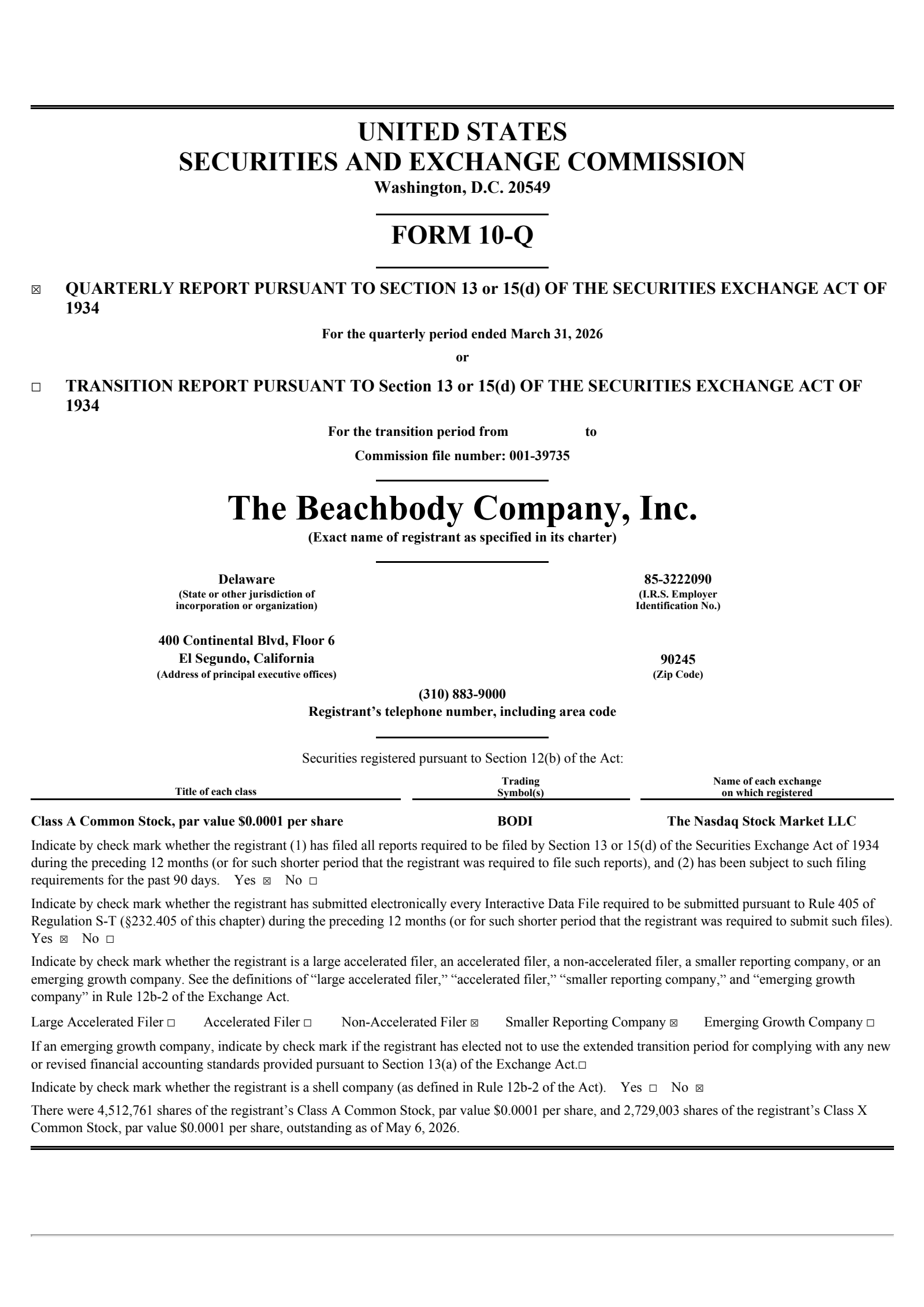 Beachbody's Q1 2026 Quarterly report