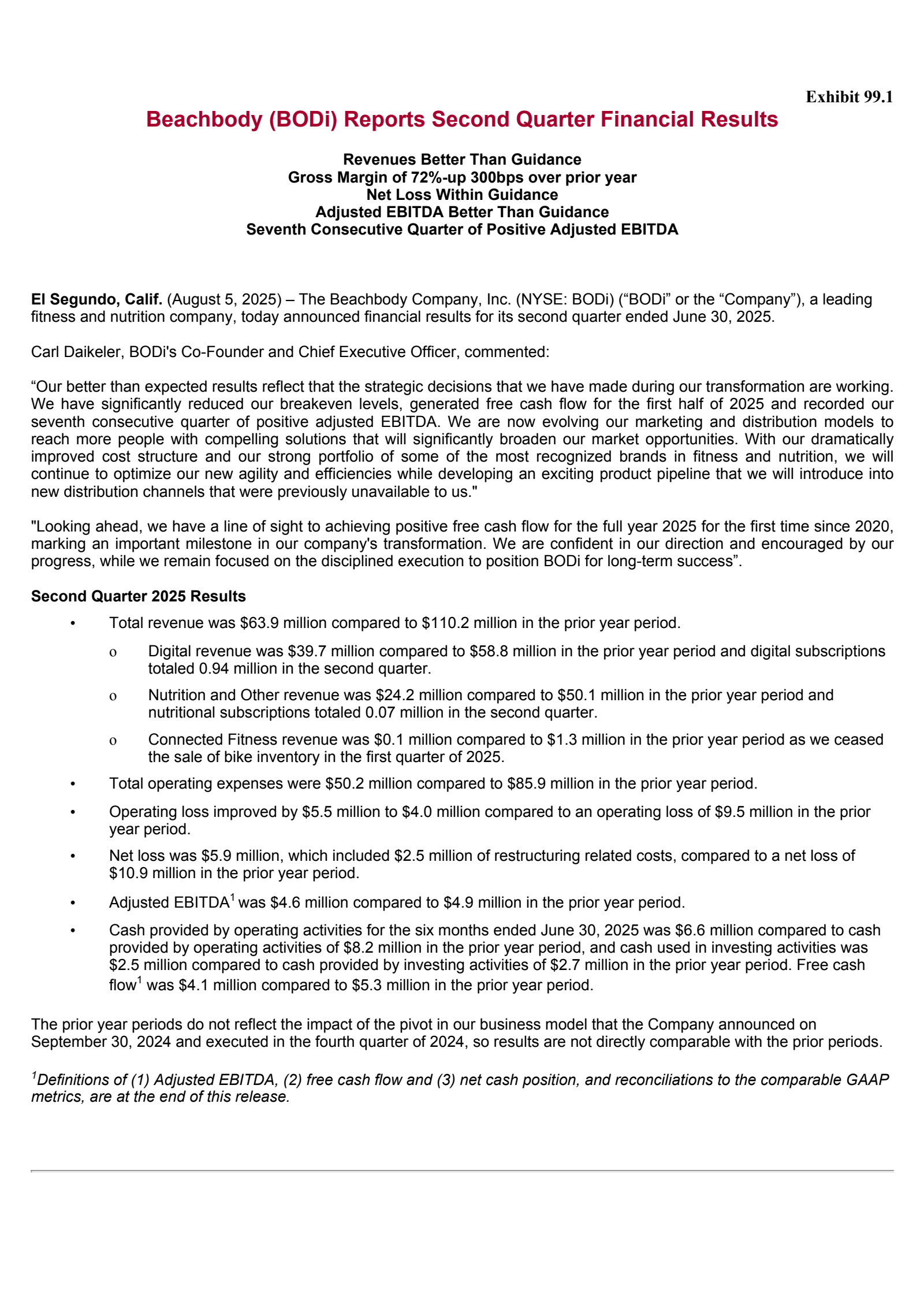 Beachbody's Q2 2025 Press Release