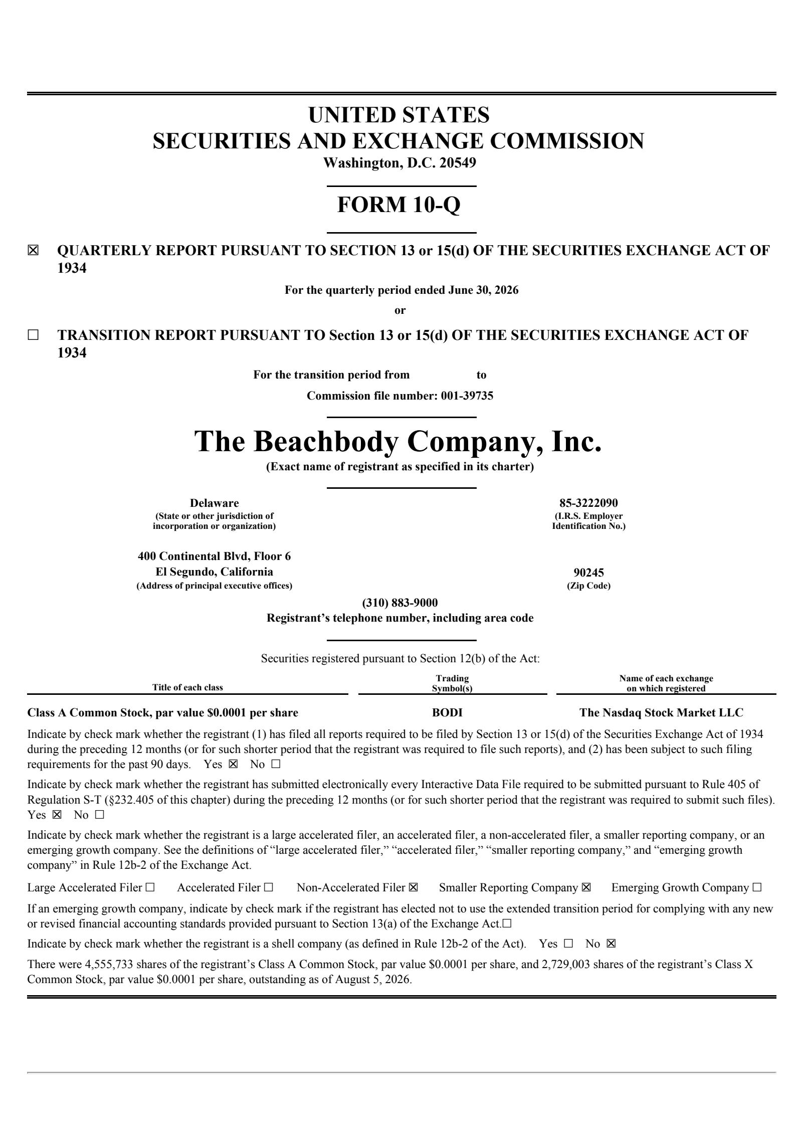 Beachbody's Q2 2026 Quarterly report