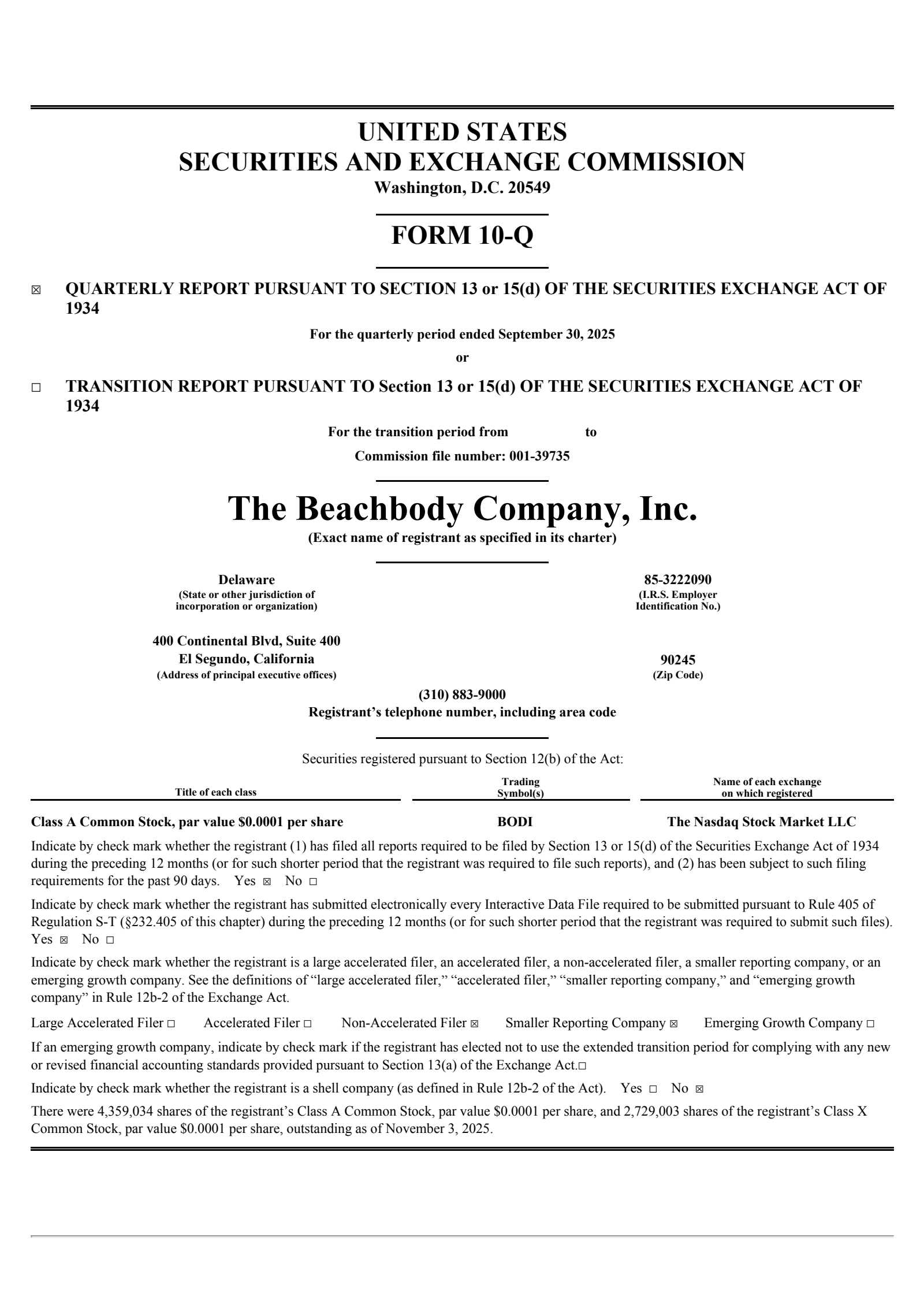 Beachbody's Q3 2025 Quarterly Report