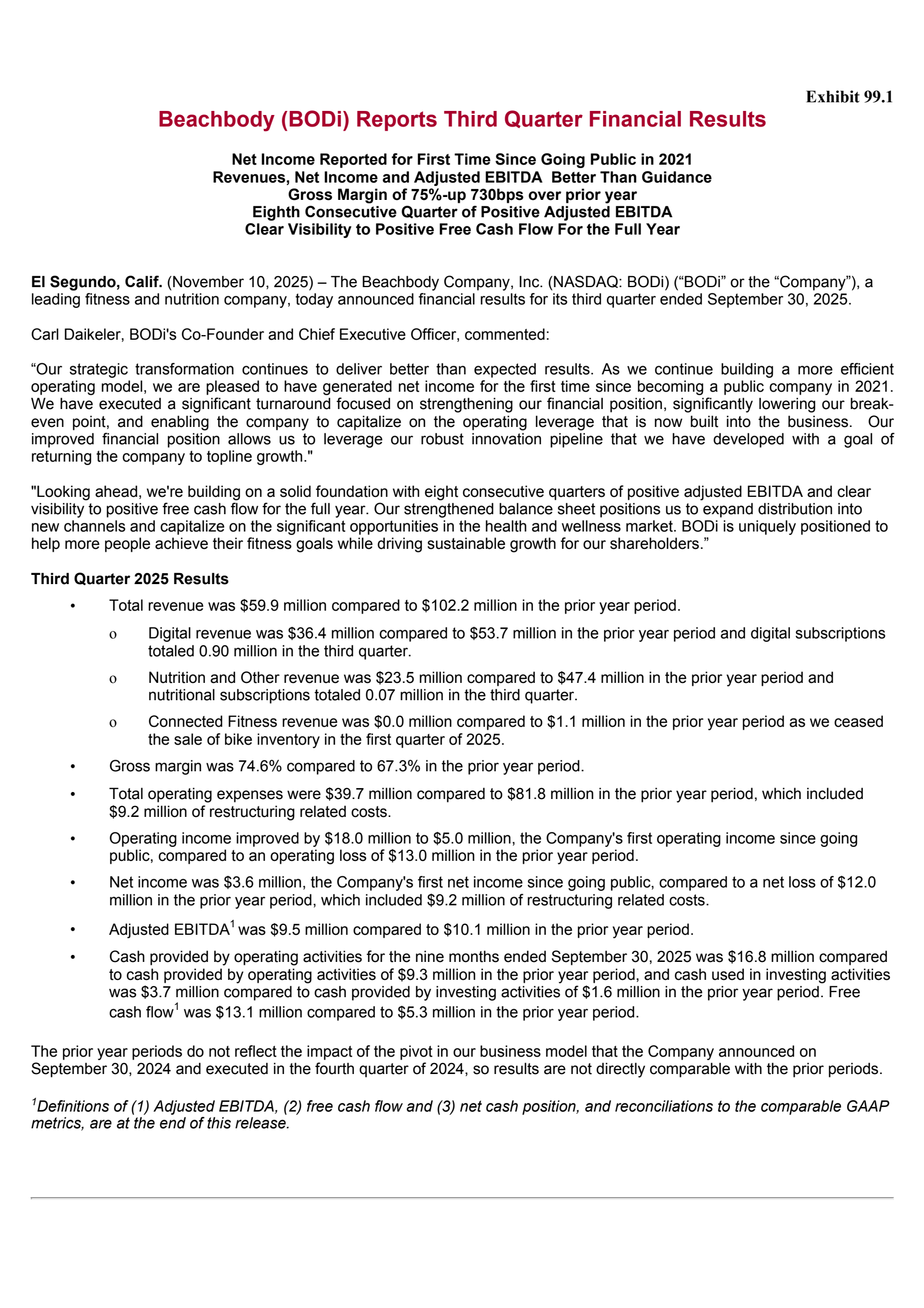 Beachbody's Q3 2025 Earnings Release