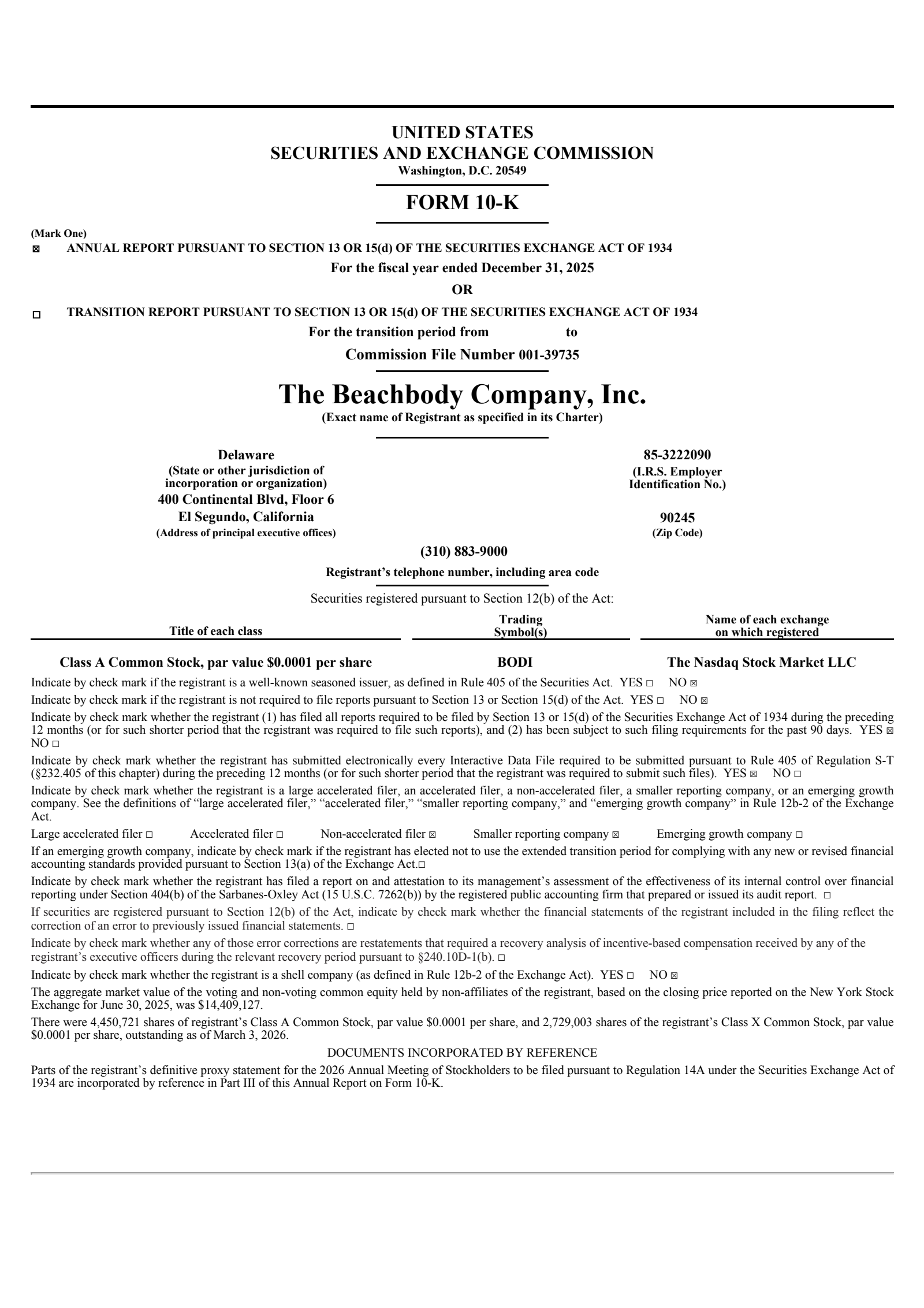 Beachbody's Q4 2025 Annual report