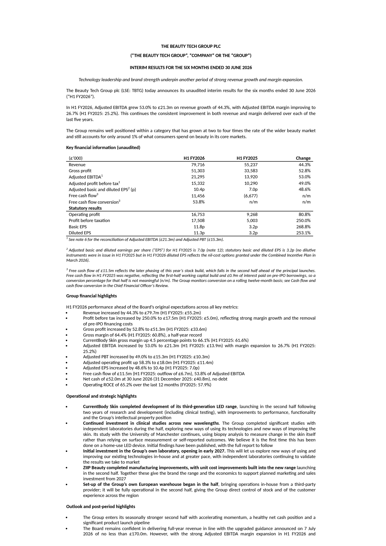 The Beauty Tech Group's H1 2026 Interim report