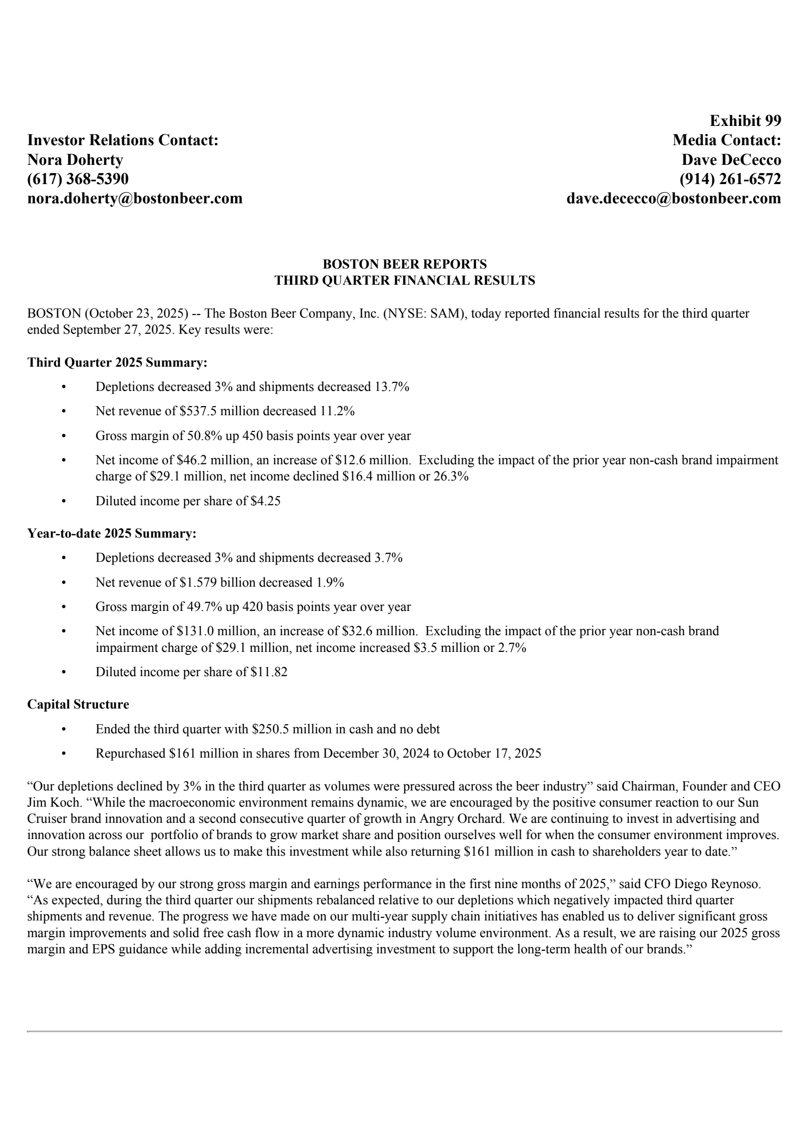 Boston Beer's Q3 2025 Earnings Release