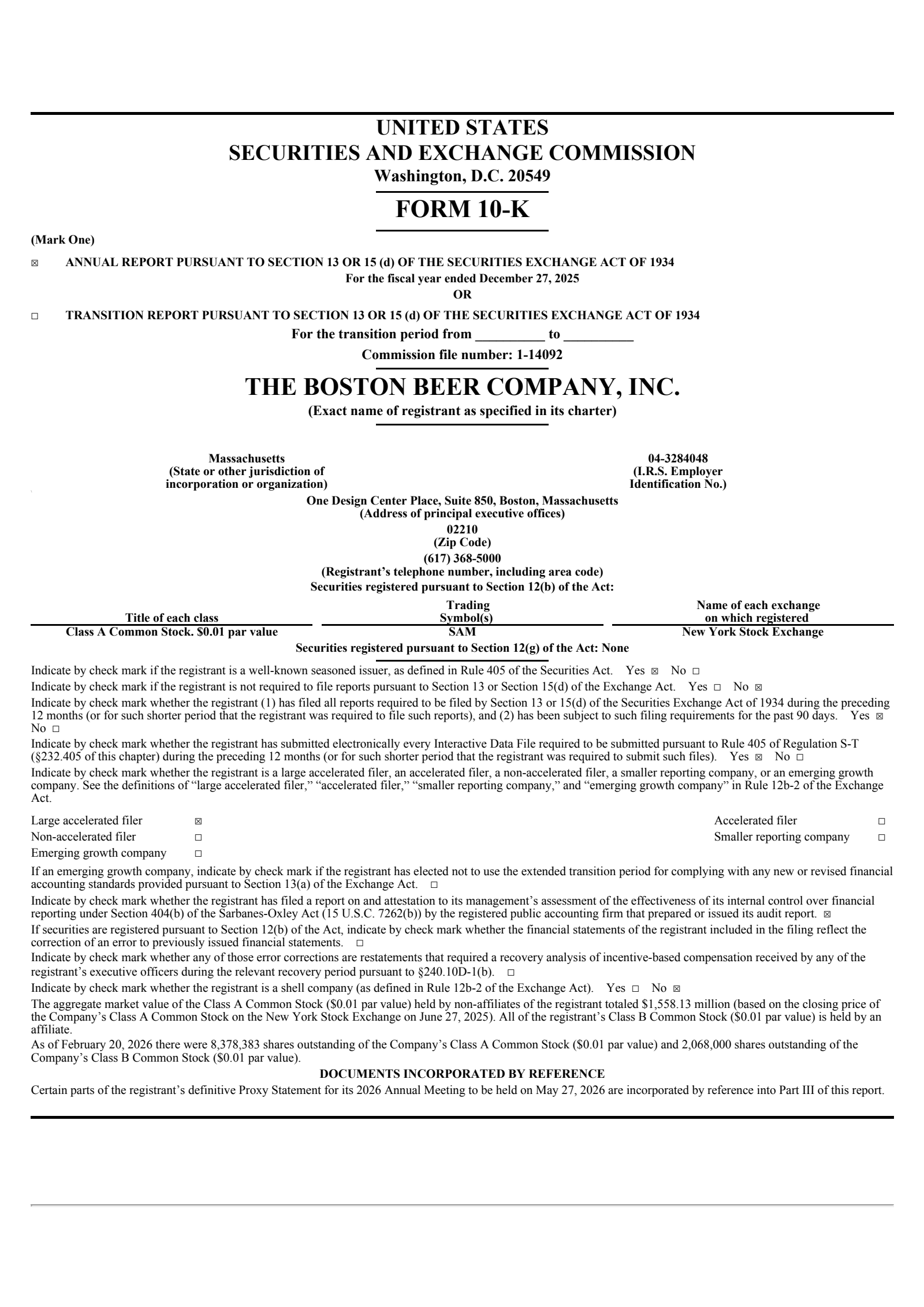 Boston Beer's Q4 2025 Annual report