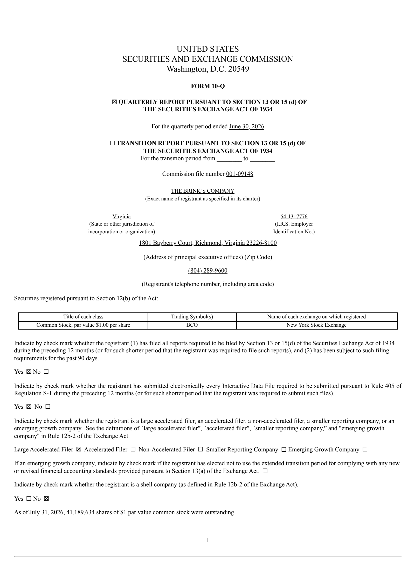 Brink's' Q2 2026 Quarterly report