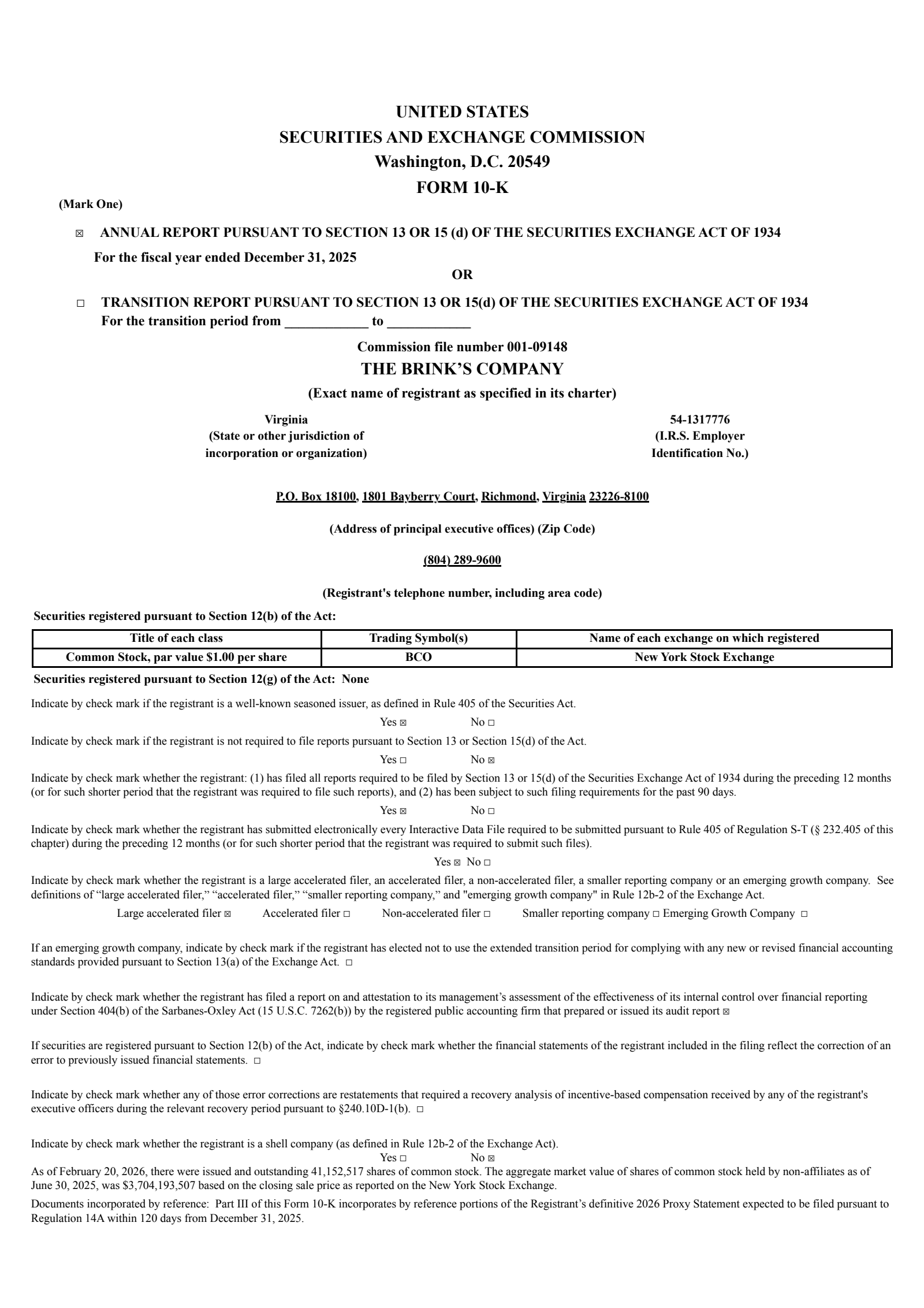 Brink's' Q4 2025 Annual report