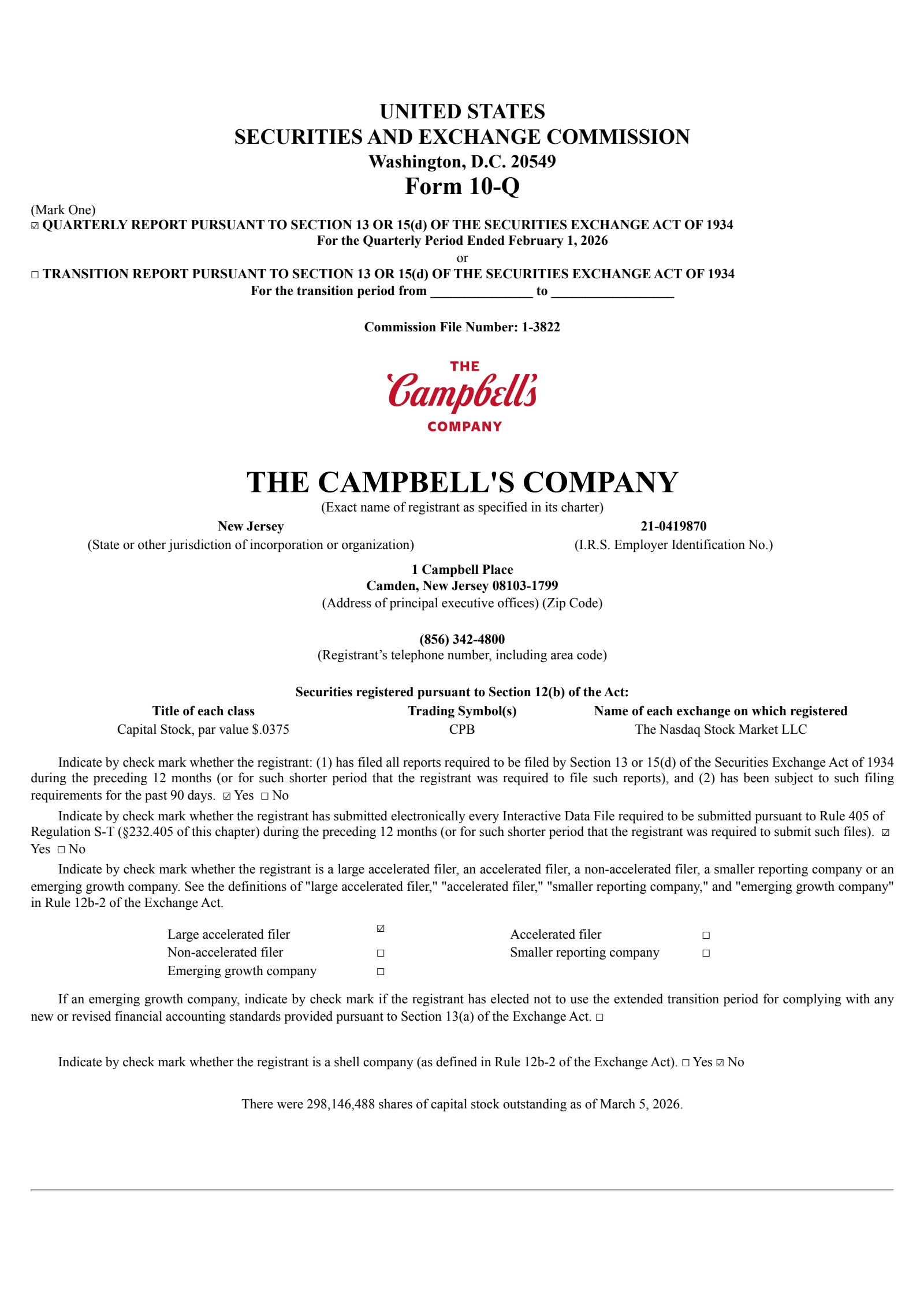 Campbell's' Q2 2026 Quarterly report