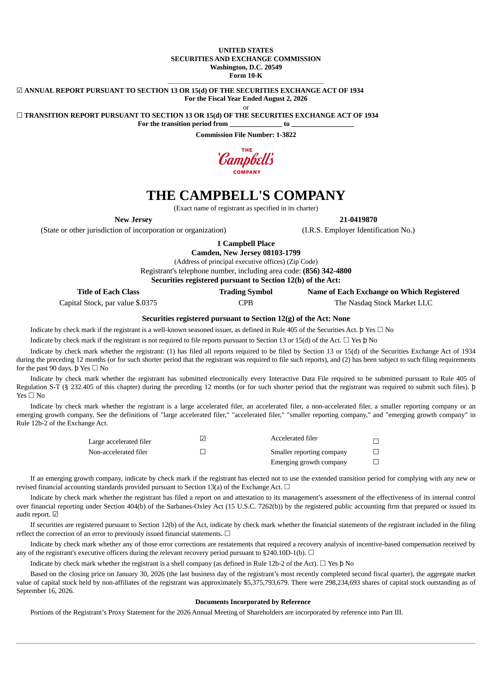 Campbell's' Q4 2026 Prepared Remarks Annual report