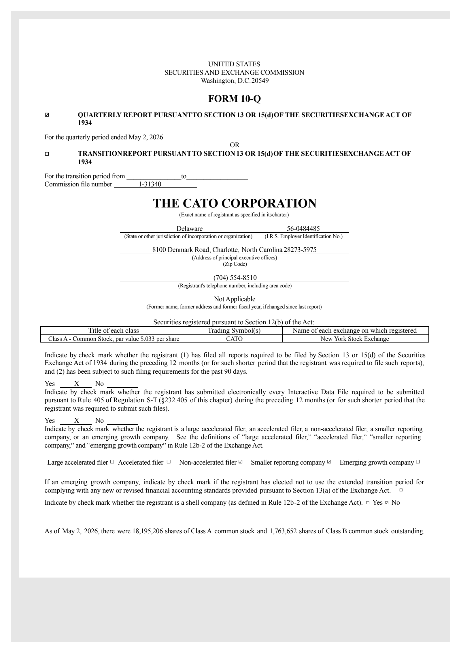 Cato's Q1 2027 Quarterly report