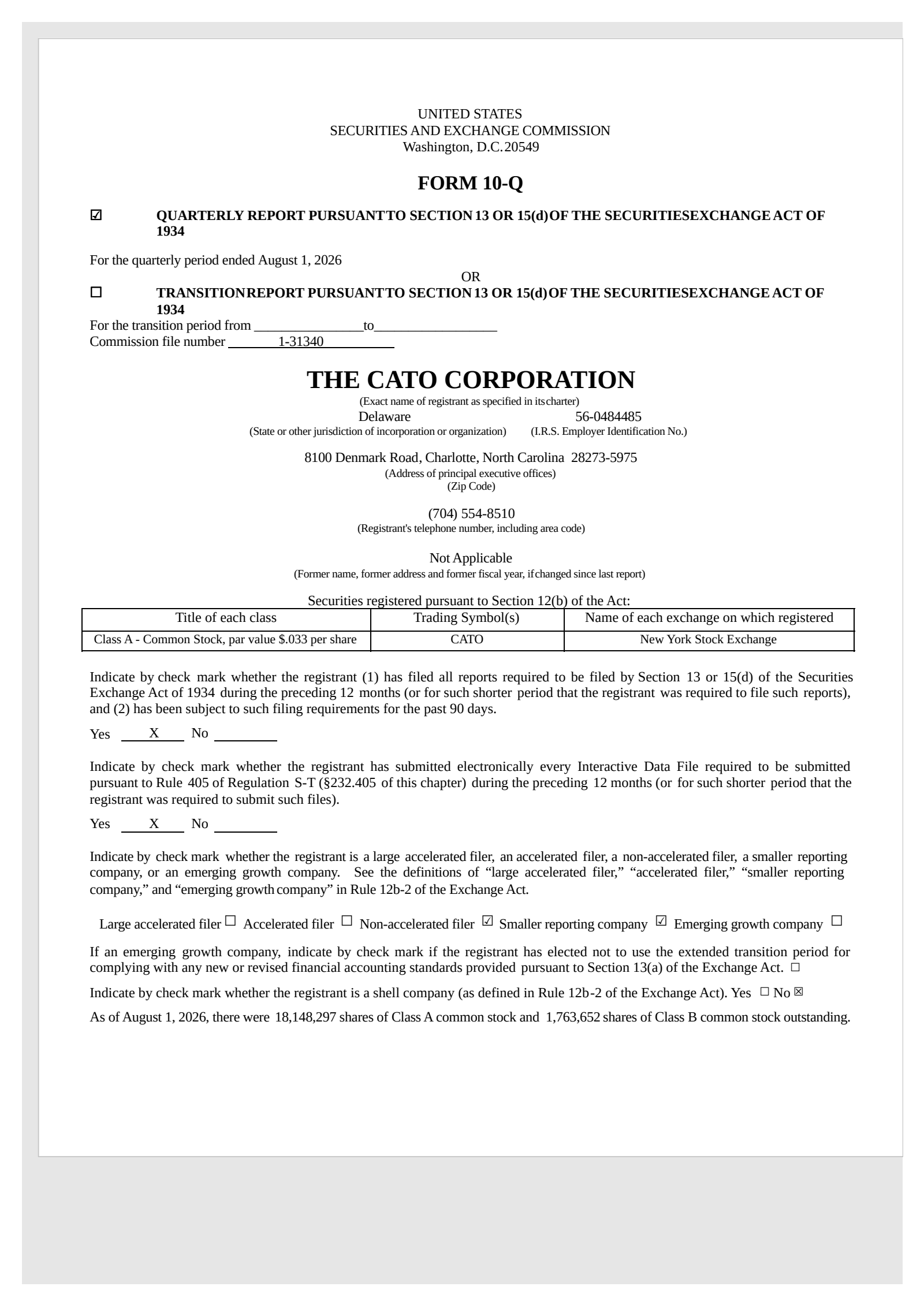 Cato's Q2 2027 Quarterly report