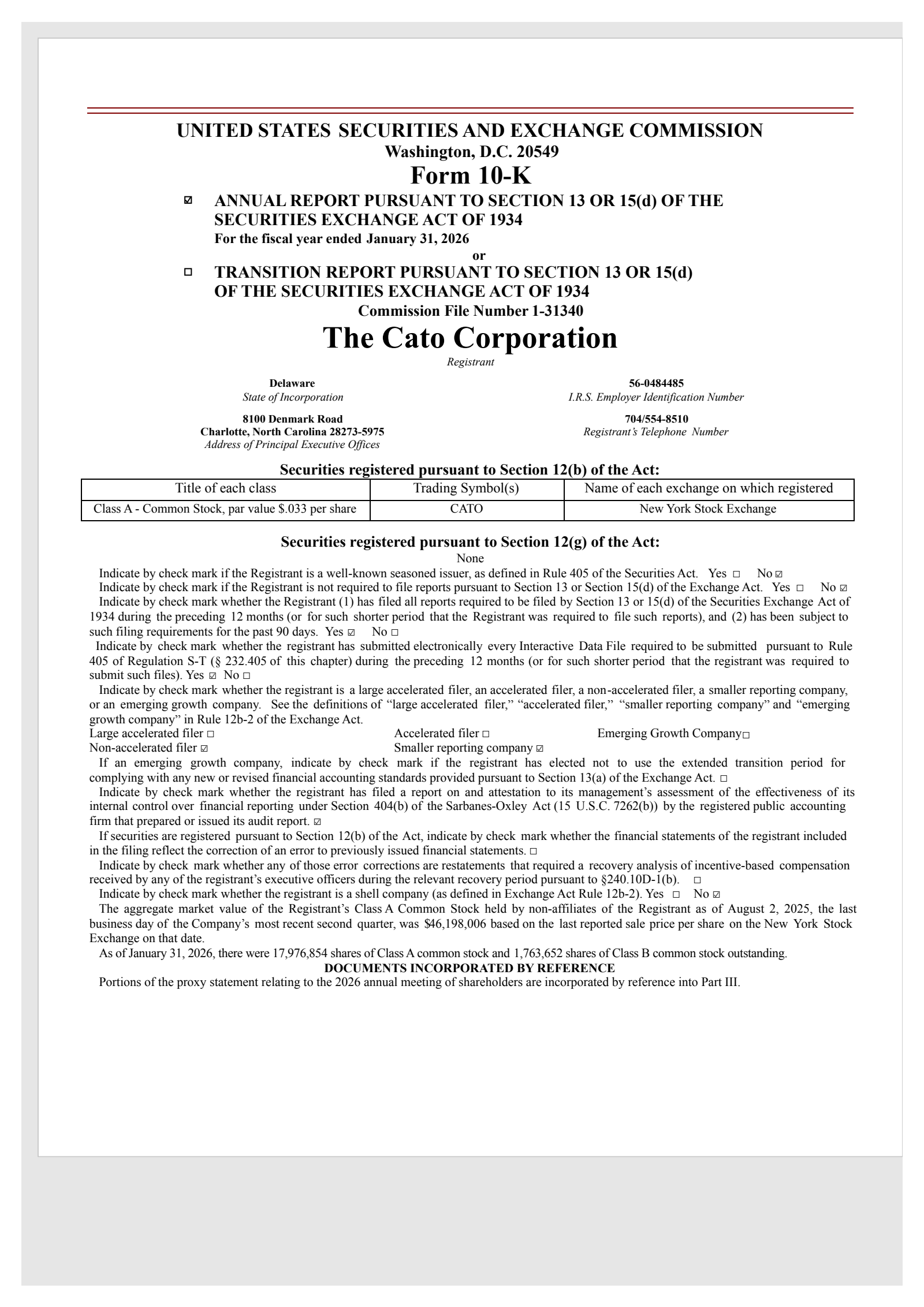 Cato's Q4 2026 Annual report