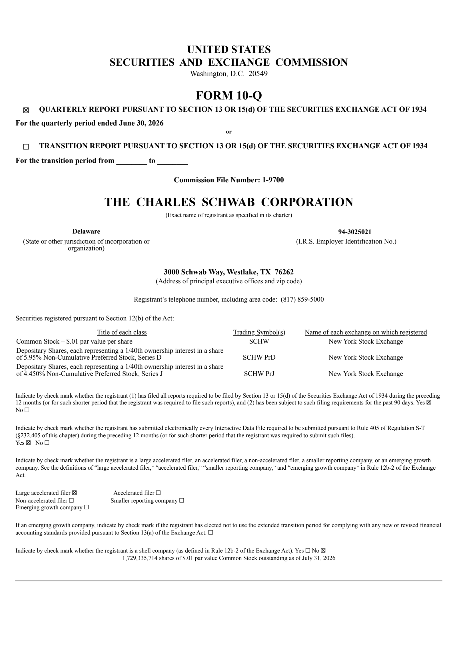 Charles Schwab's Q2 2026 Quarterly report