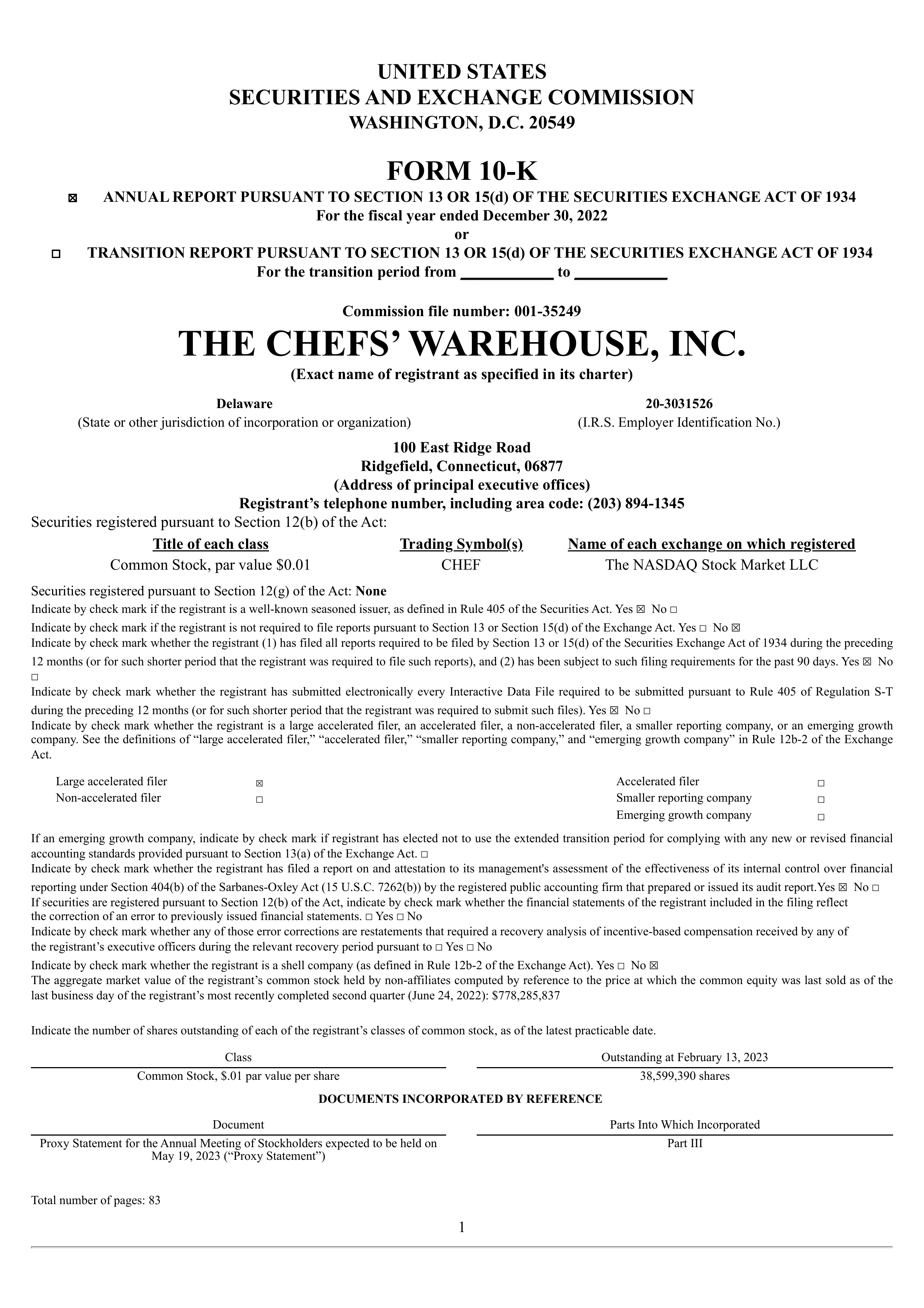 Chefs' Warehouse's Q4 2022 Annual report