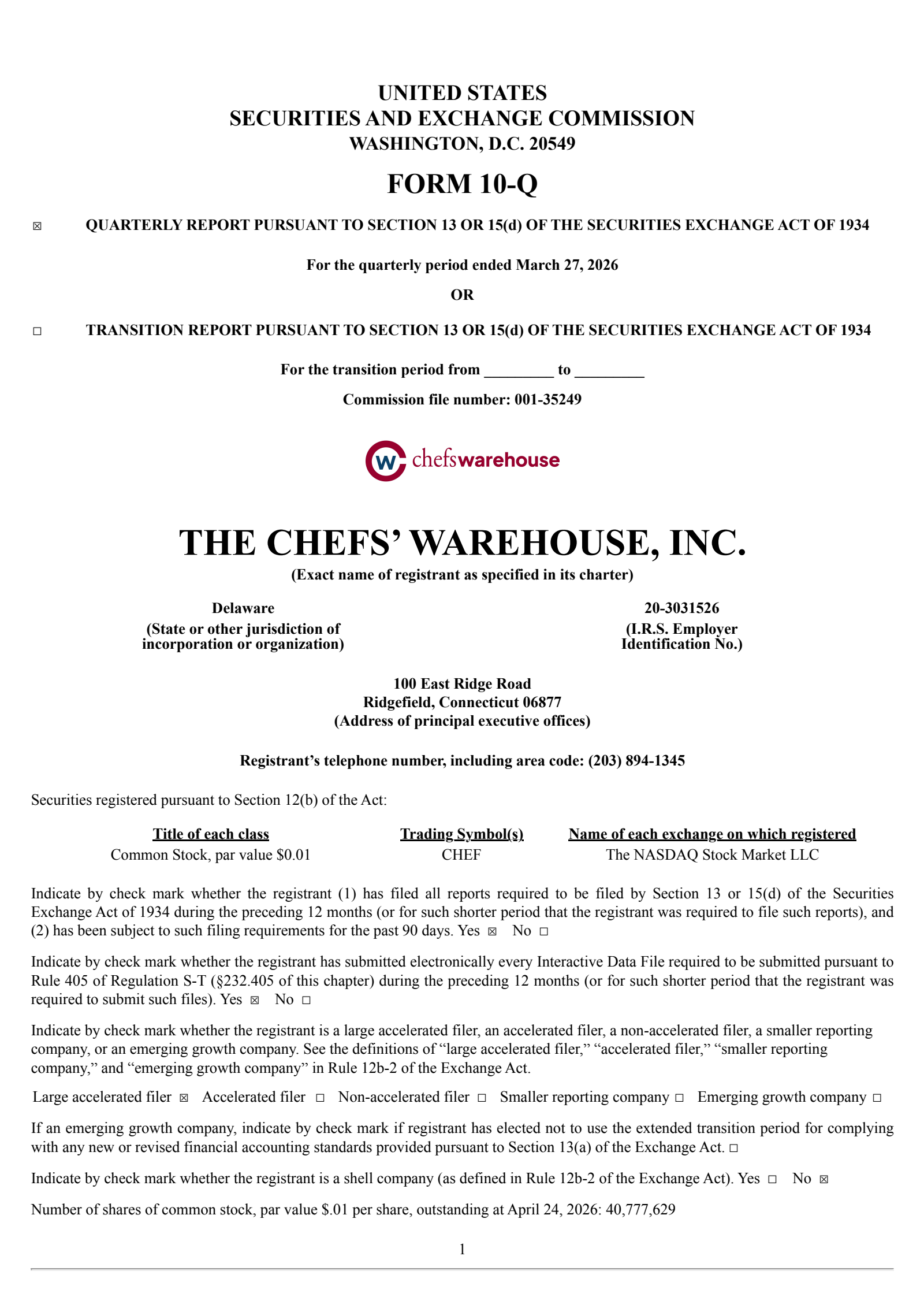 Chefs' Warehouse's Q1 2026 Quarterly report