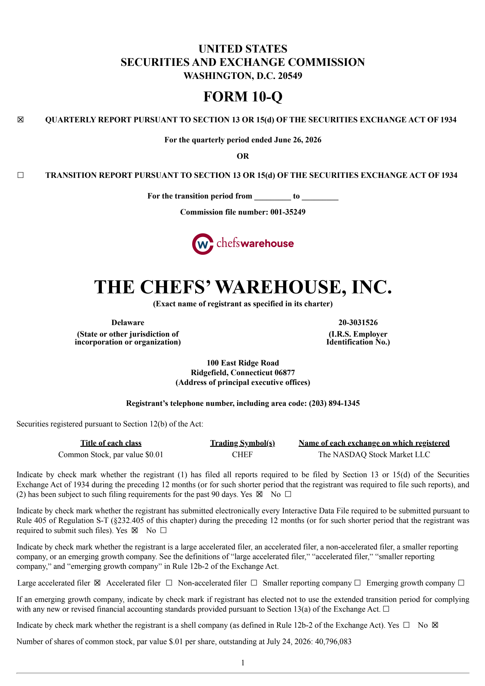 Chefs' Warehouse's Q2 2026 Quarterly report