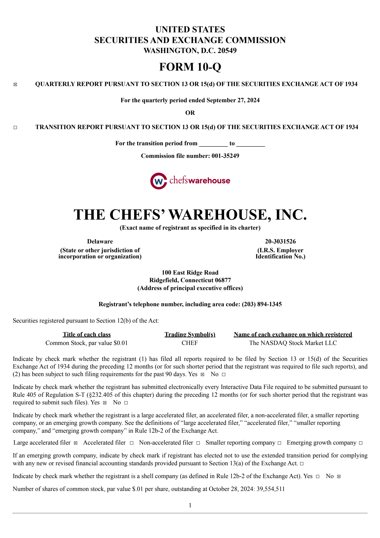 Chefs' Warehouse's Q3 2024 Quarterly report