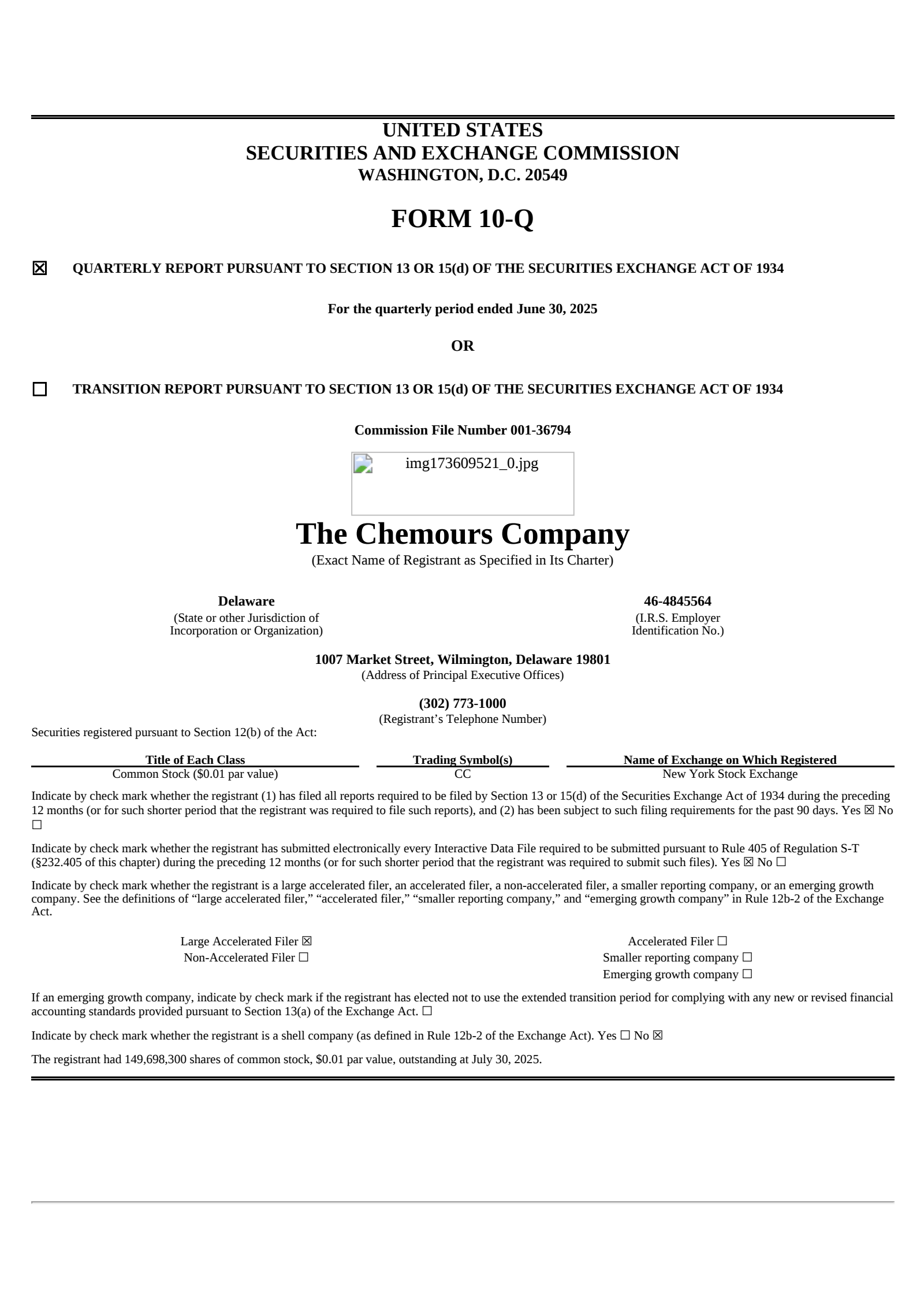 Chemours' Q2 2025 Quarterly report