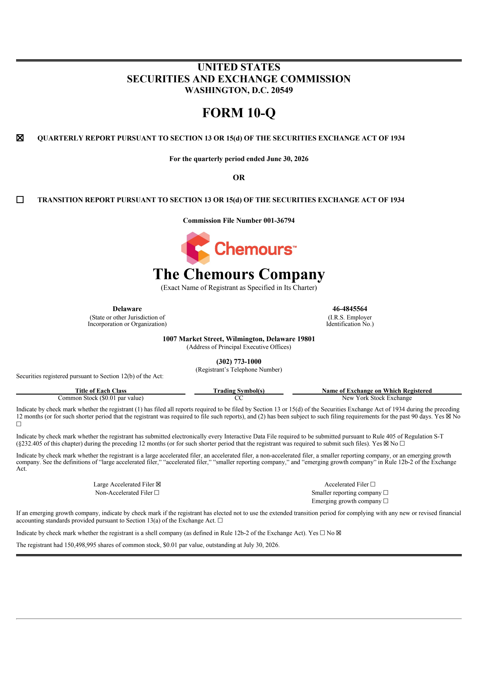 Chemours' Q2 2026 Quarterly report