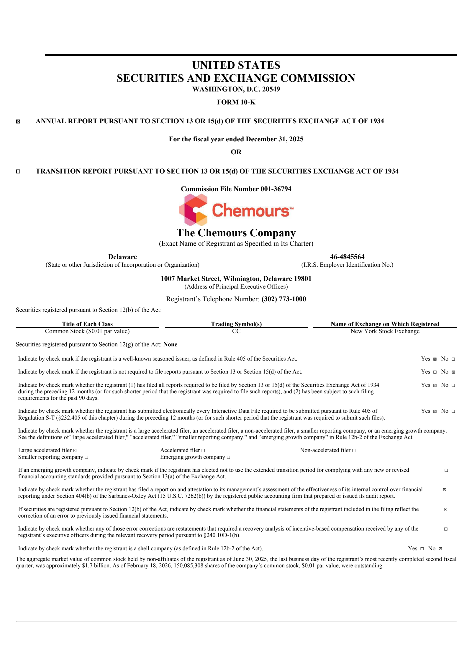 Chemours' Q4 2025 Annual report