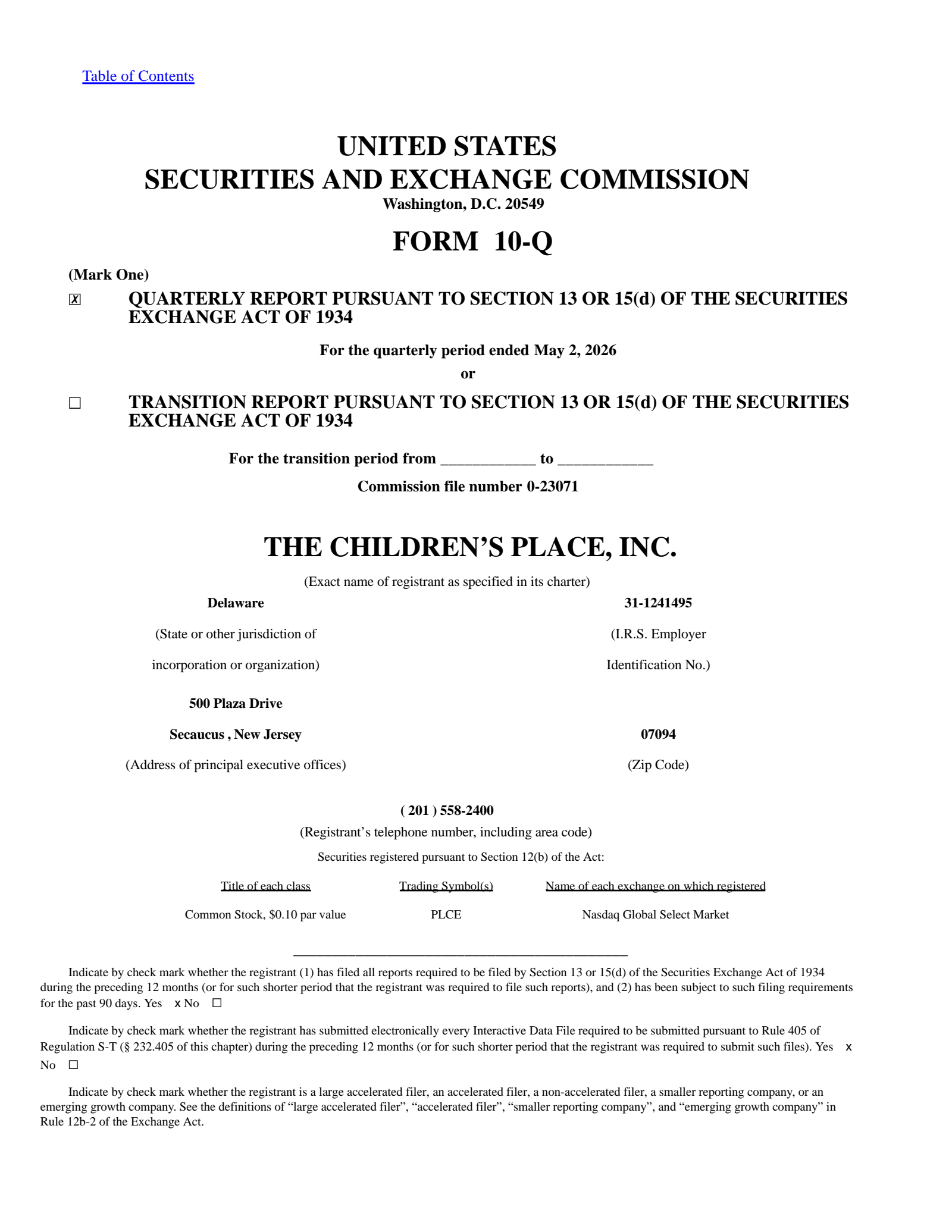 Children's Place's Q1 2027 Quarterly report