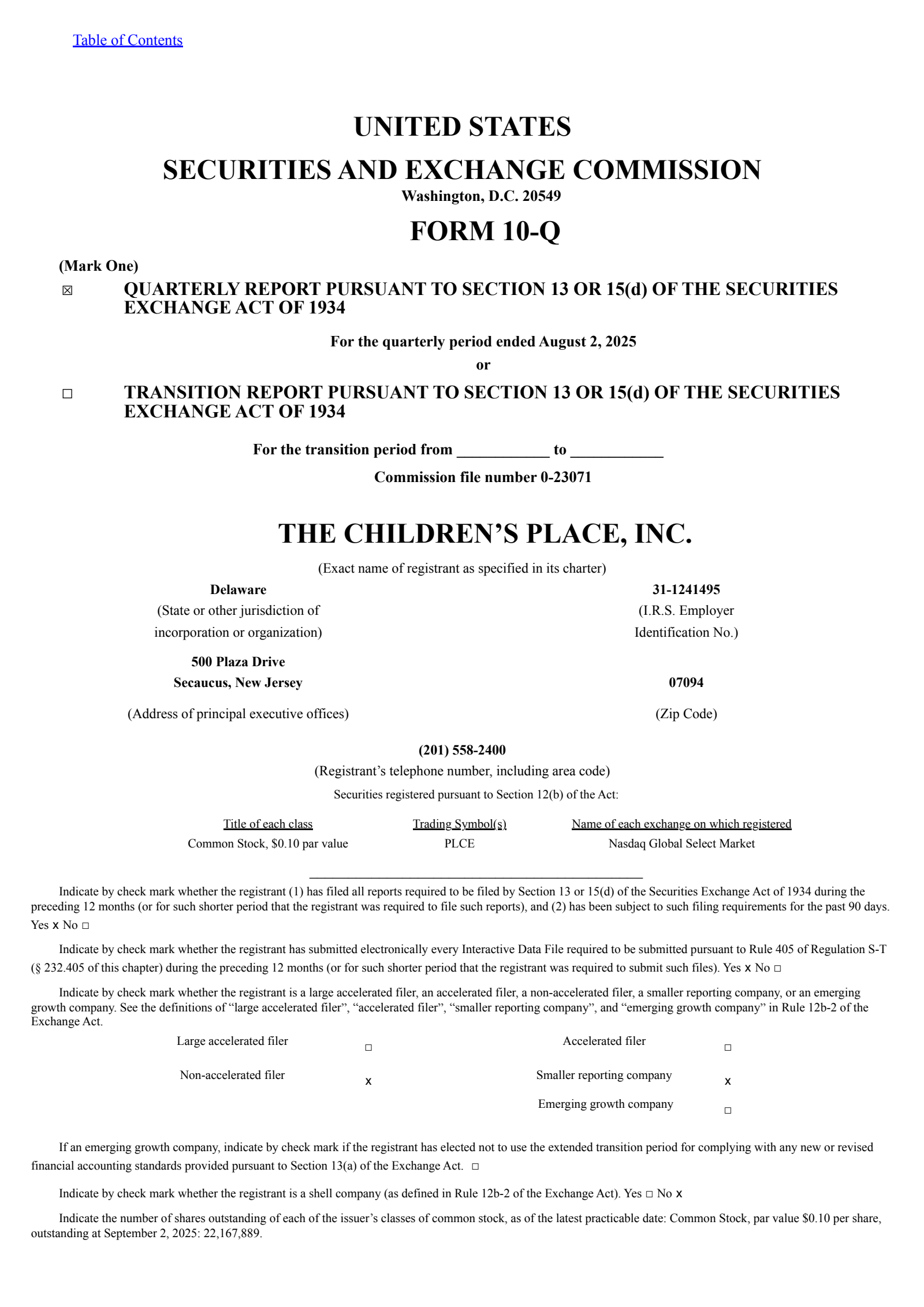 Children's Place's Q2 2026 Quarterly report