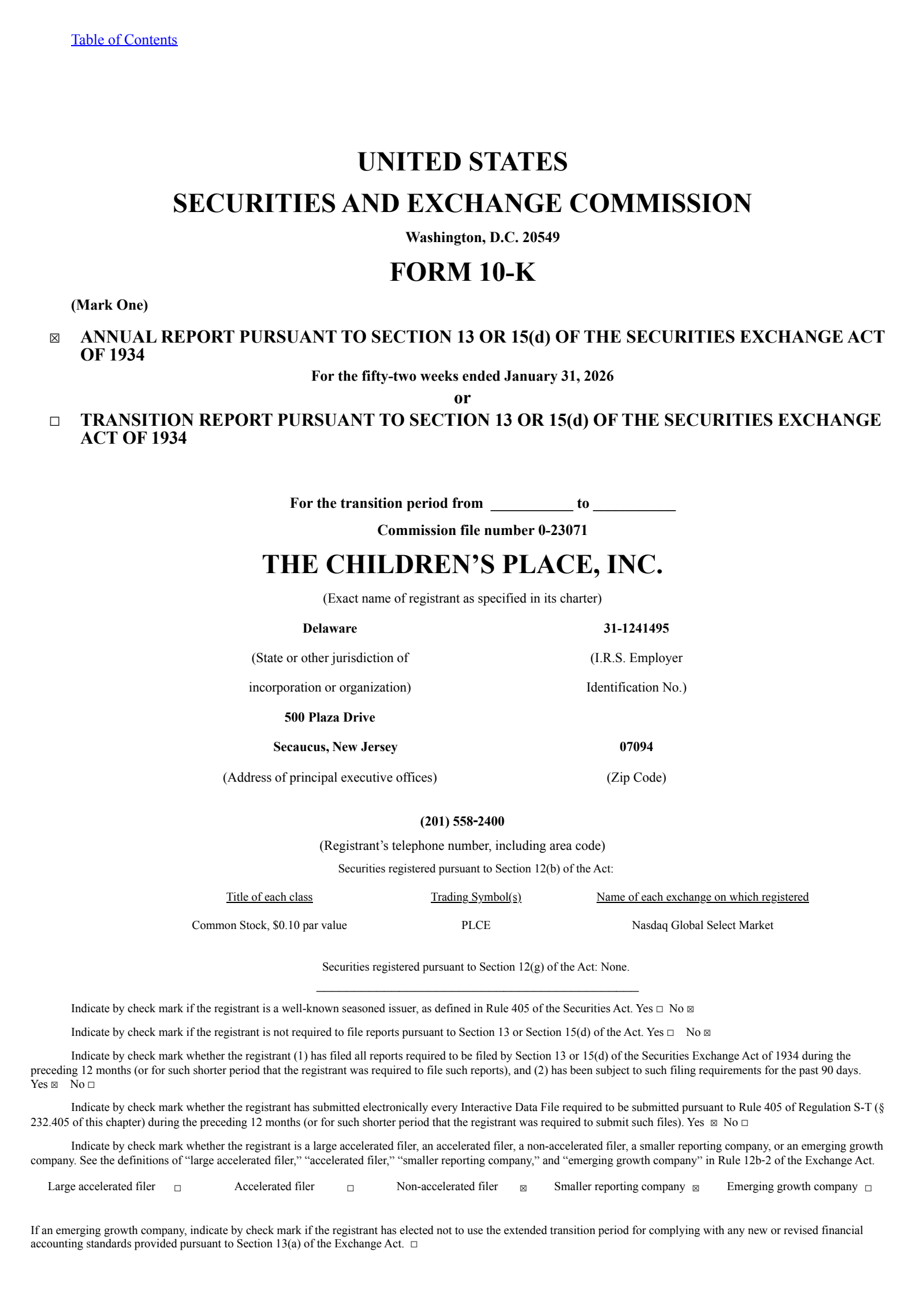 Children's Place's Q4 2026 Annual report