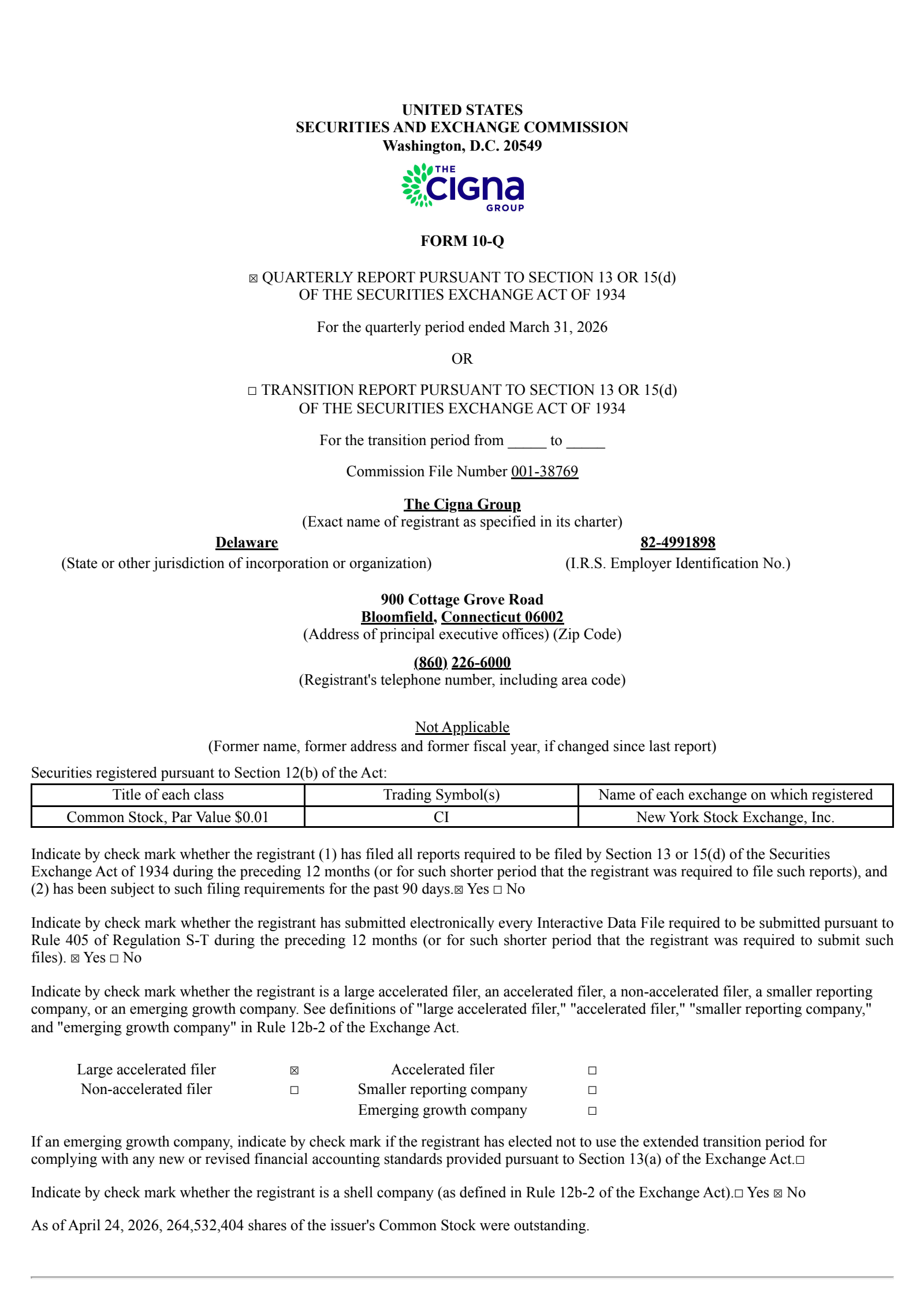 CI Q1 2026 Earnings Report on 4/30/2026